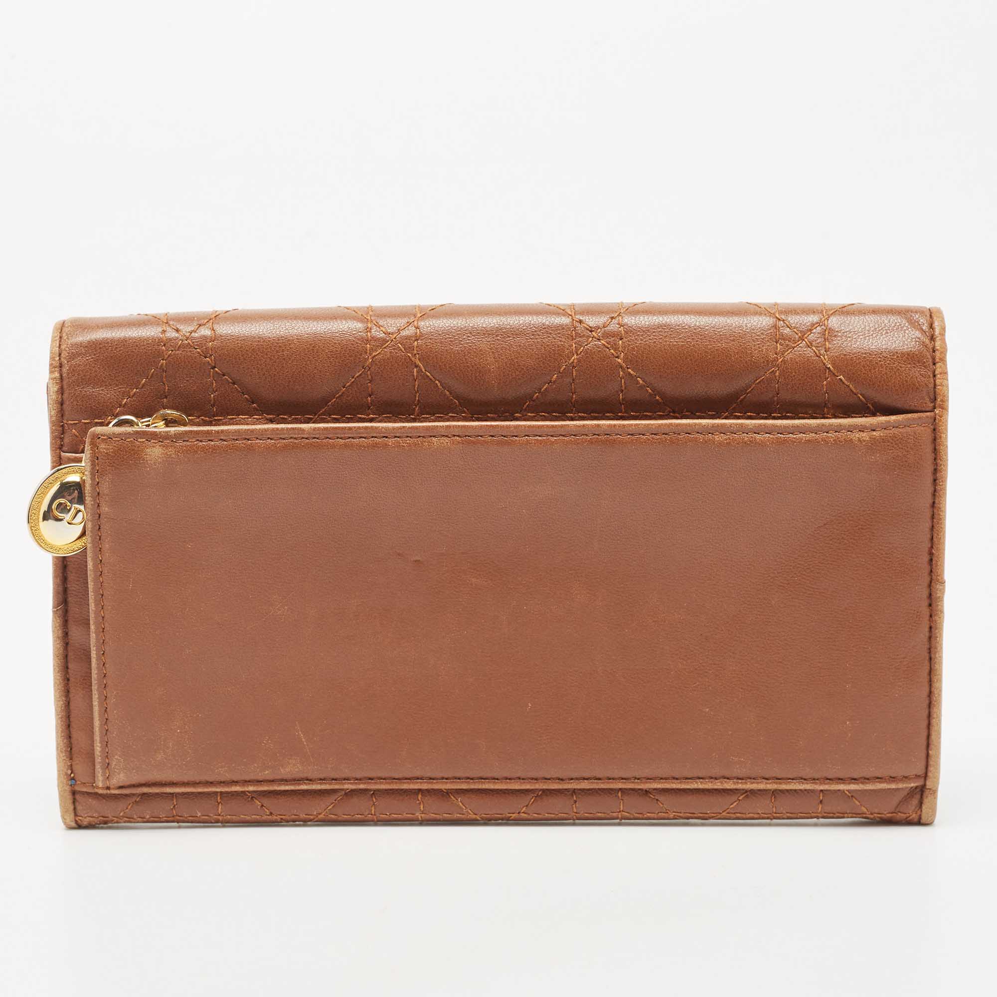 Dior Brown Cannage Leather Double Flap Continental Wallet