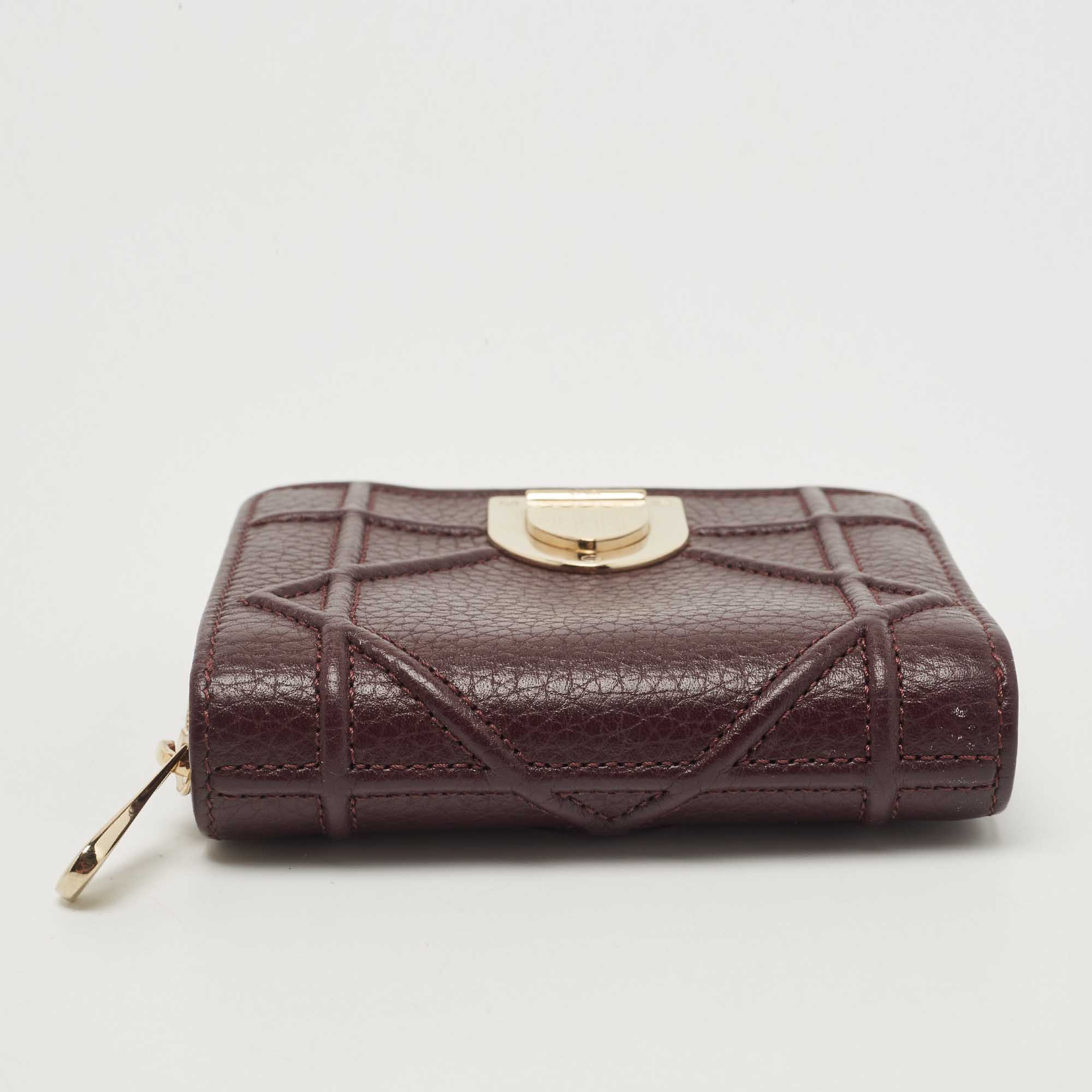 Dior Burgundy Leather Diorama Zip Compact Wallet
