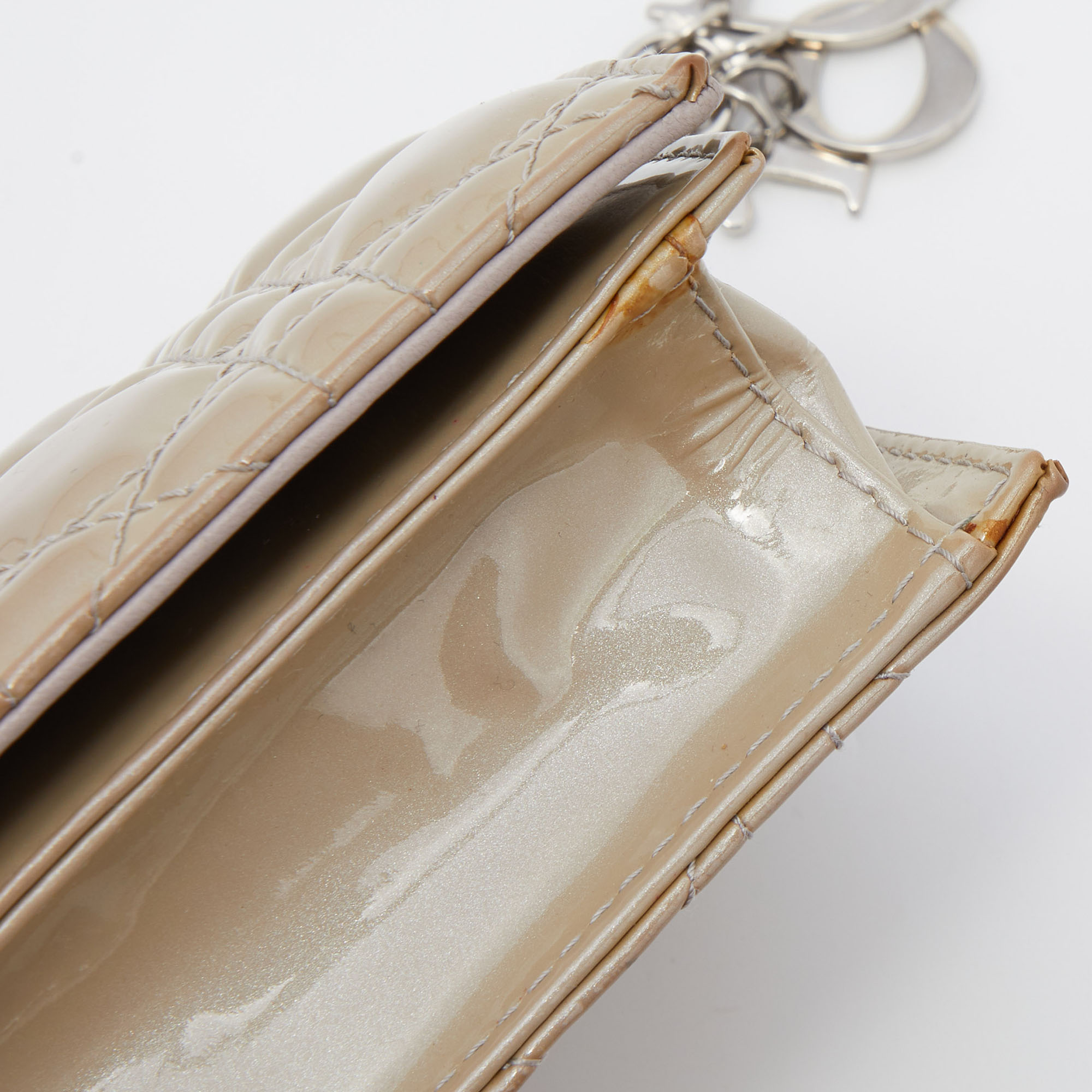 Dior Grey Cannage Patent Leather Lady Dior Chain Clutch