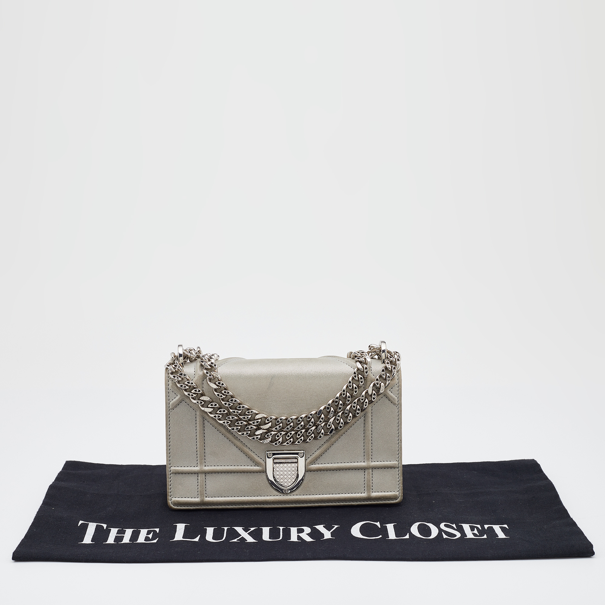 Dior Grey Shimmering Leather Mini Diorama Crossbody Bag