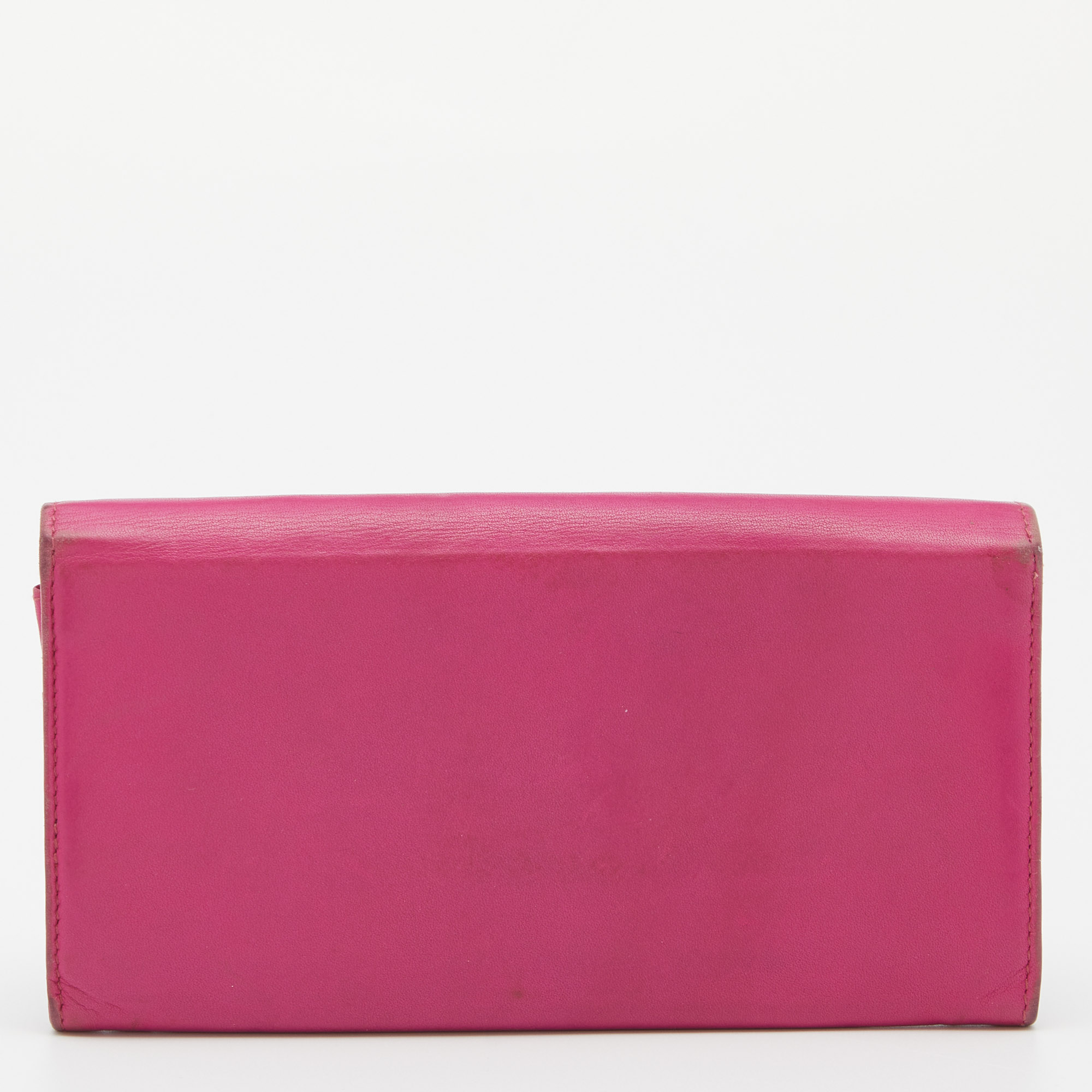 Dior Pink Leather Round Logo Flap Continental Wallet