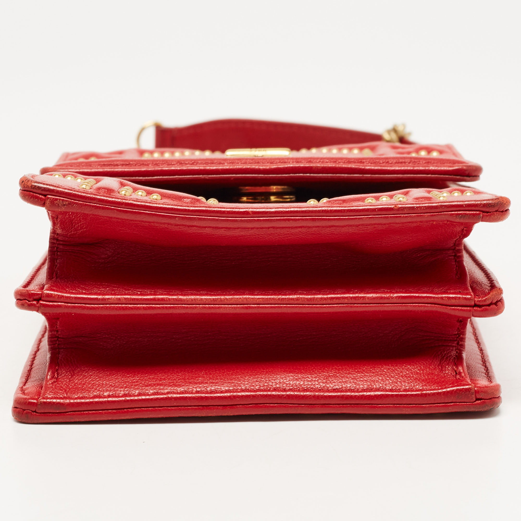 Dior Red Leather Diorama Studded Vertical Chain Clutch