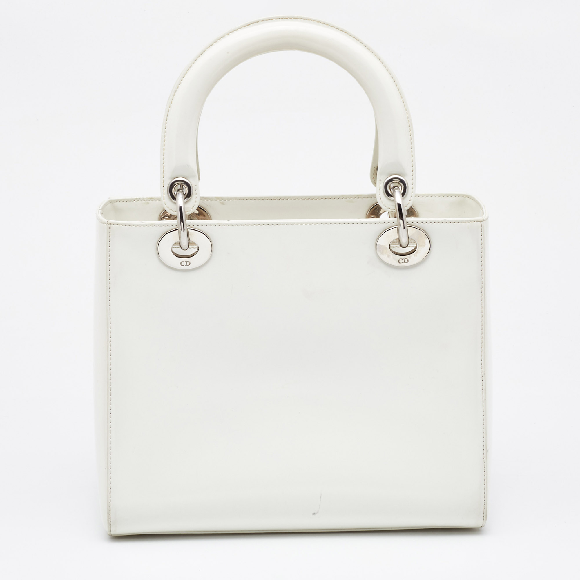 Dior Off White Patent Leather Medium Vintage Lady Dior Tote