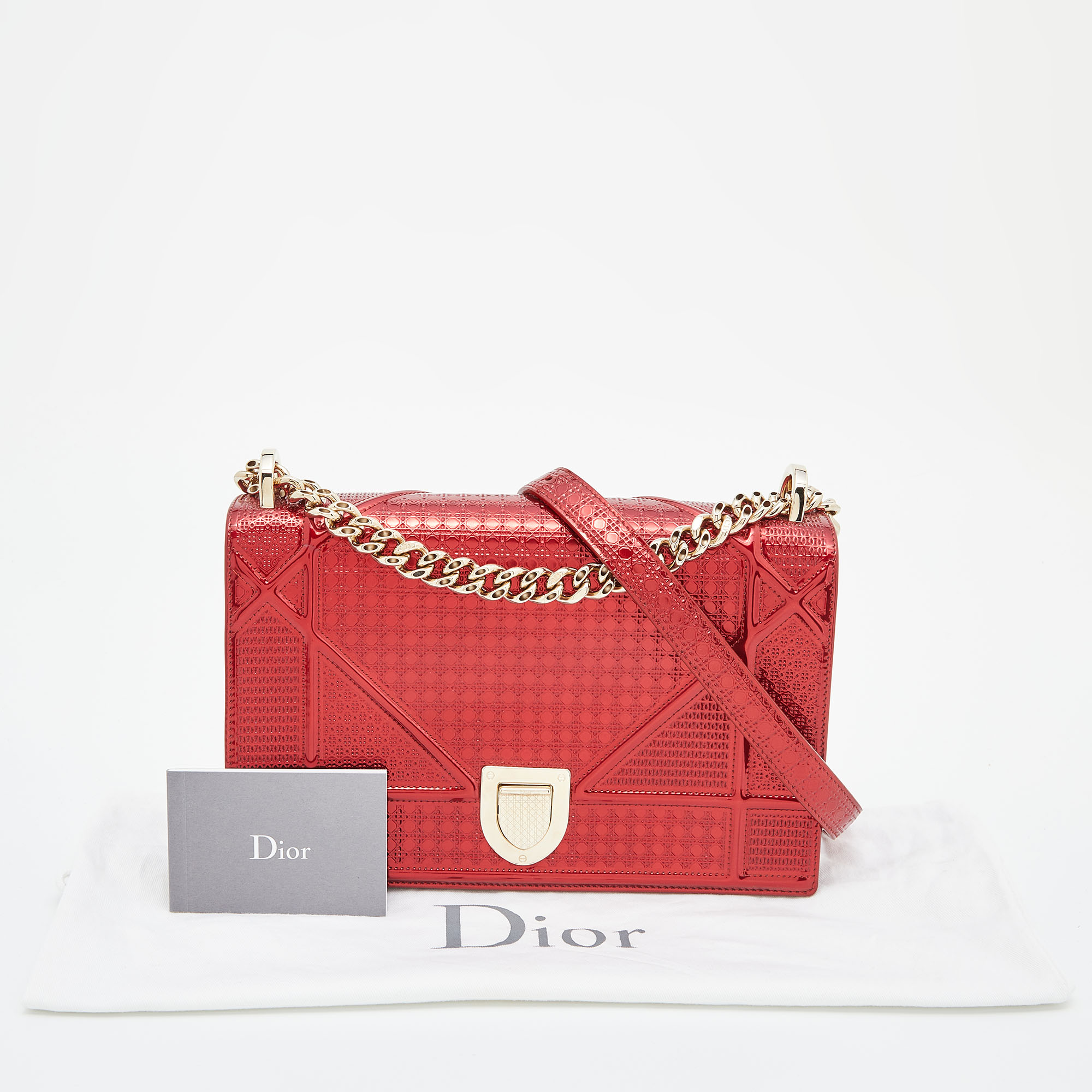 Dior Metallic Red Micro Cannage Patent Leather Medium Diorama Shoulder Bag