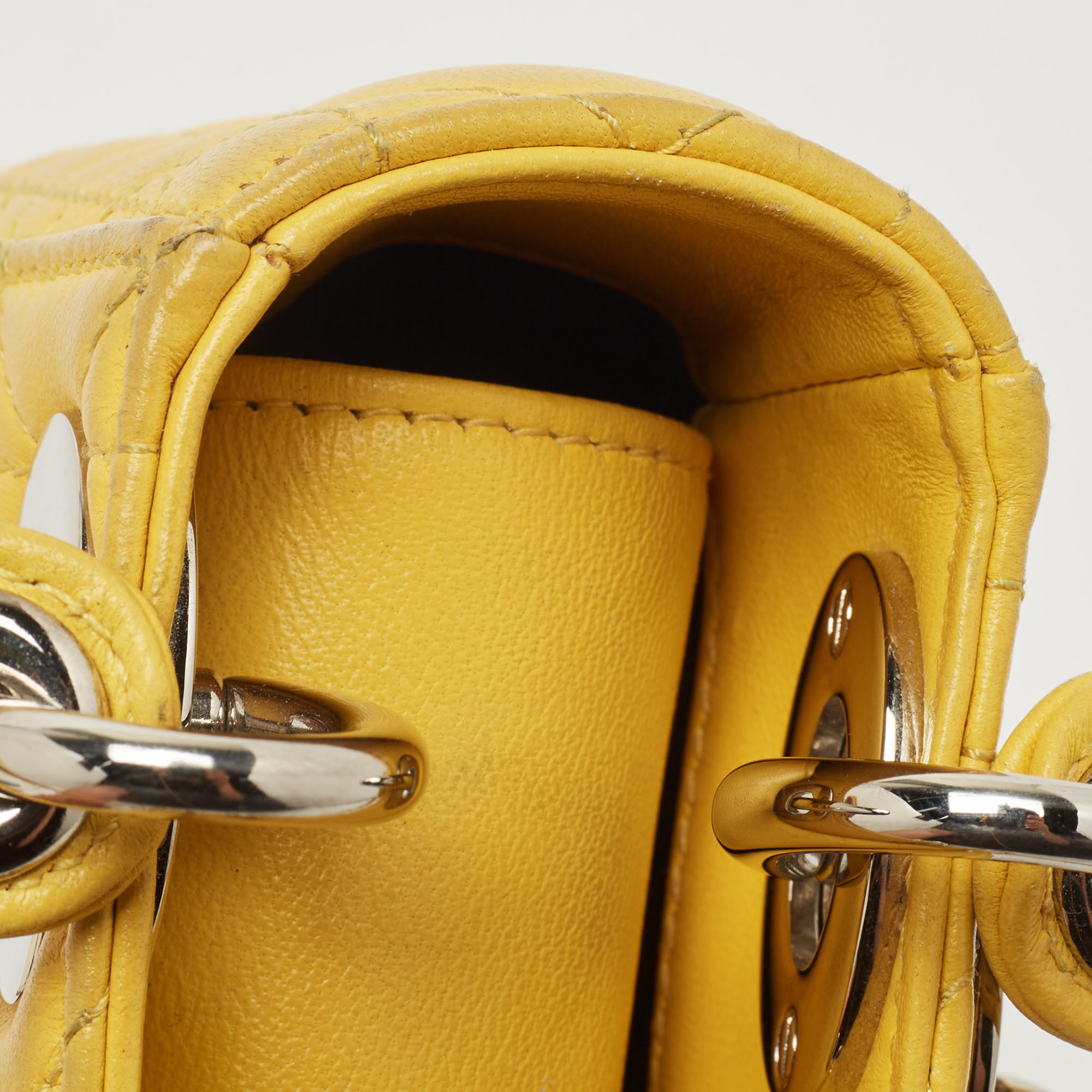Dior Yellow Cannage Leather Mini Chain Lady Dior Tote