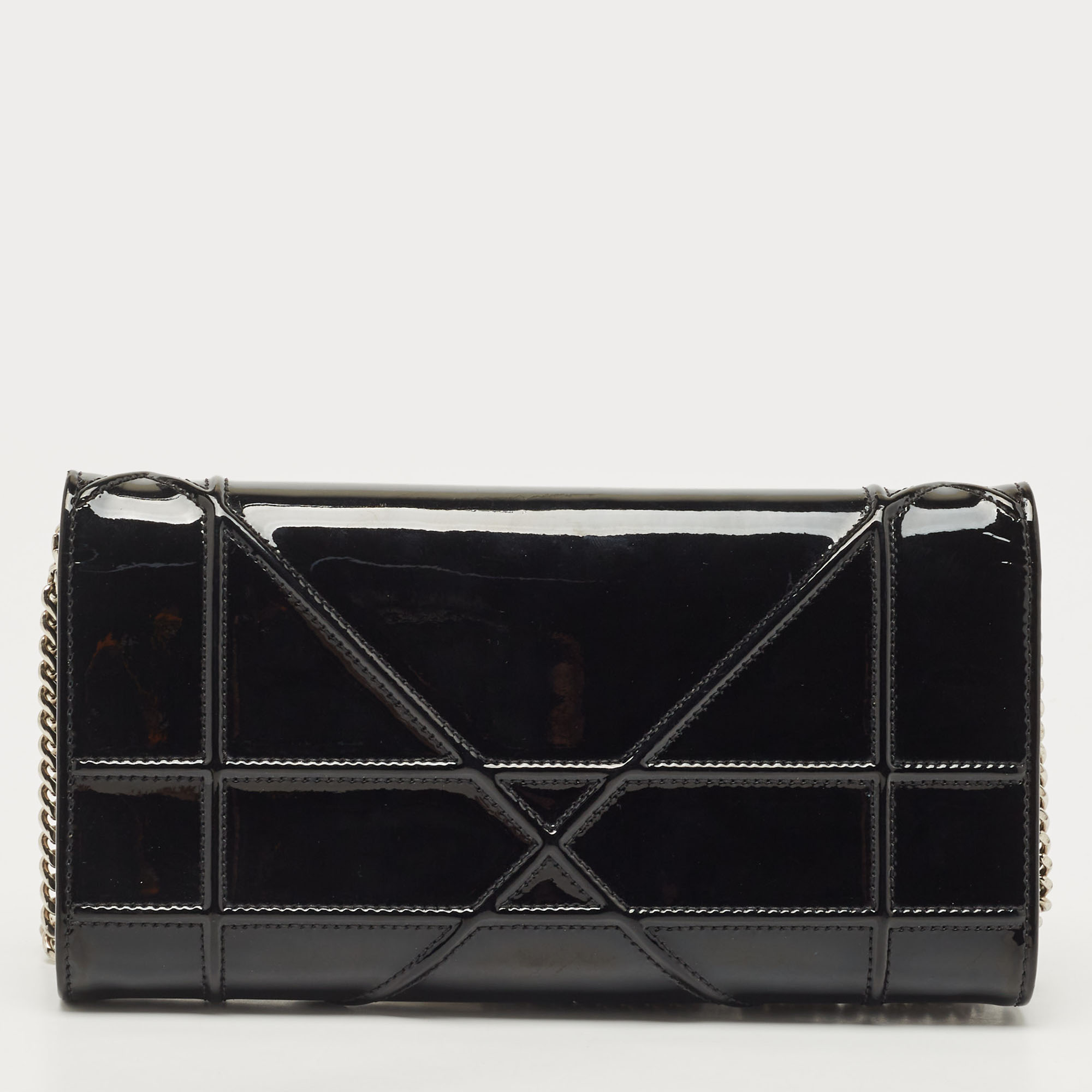 Dior Black Patent Leather Diorama Wallet On Chain