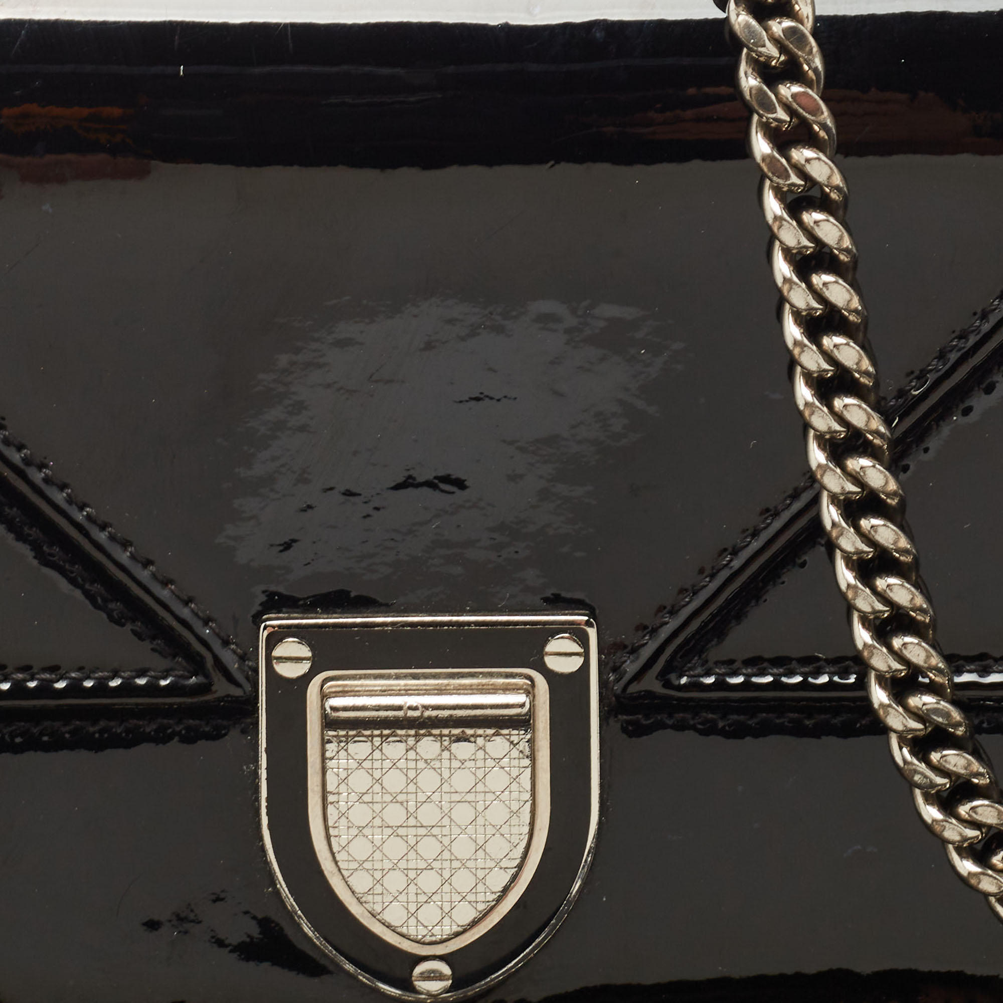 Dior Black Patent Leather Diorama Wallet On Chain