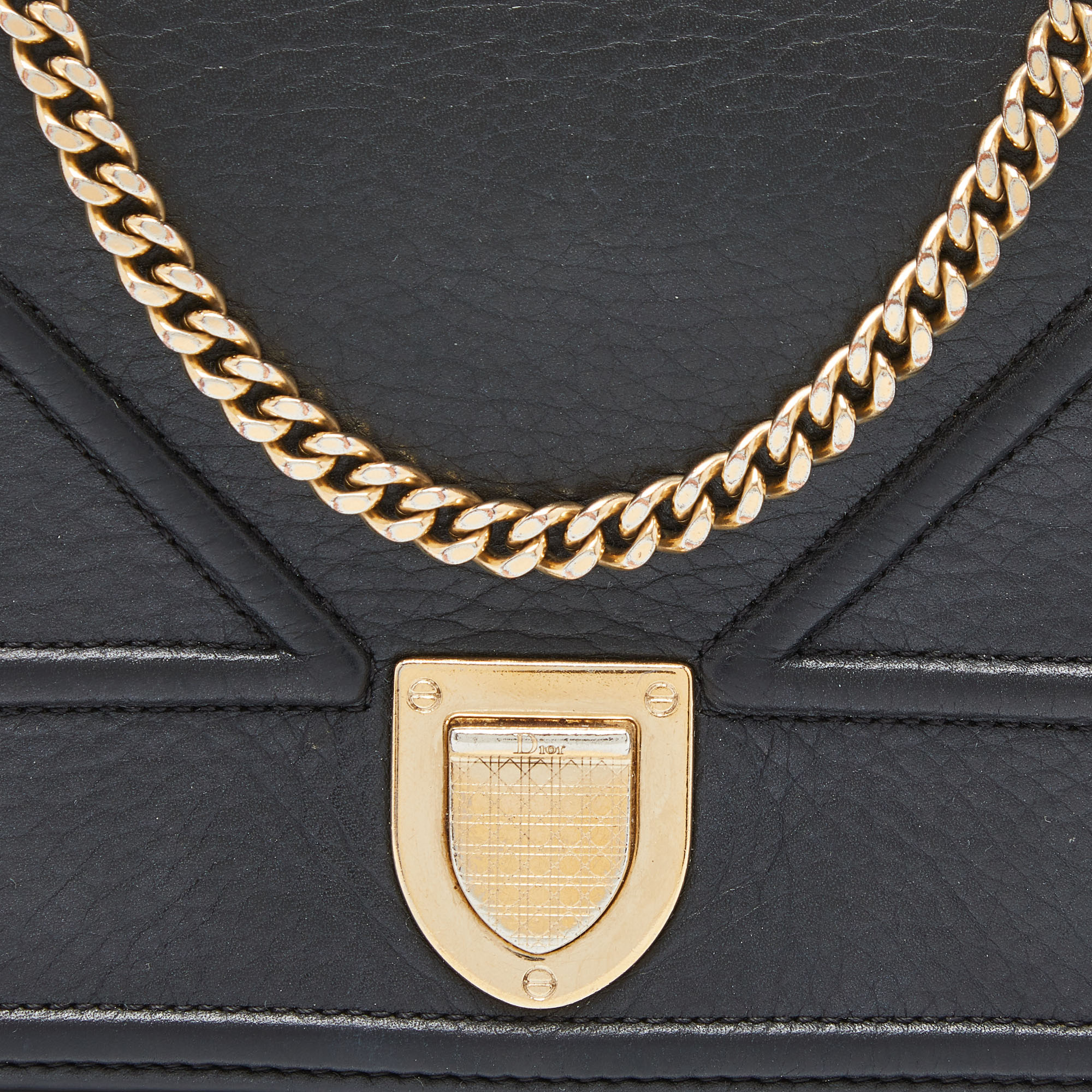 Dior Black Leather Diorama Wallet On Chain