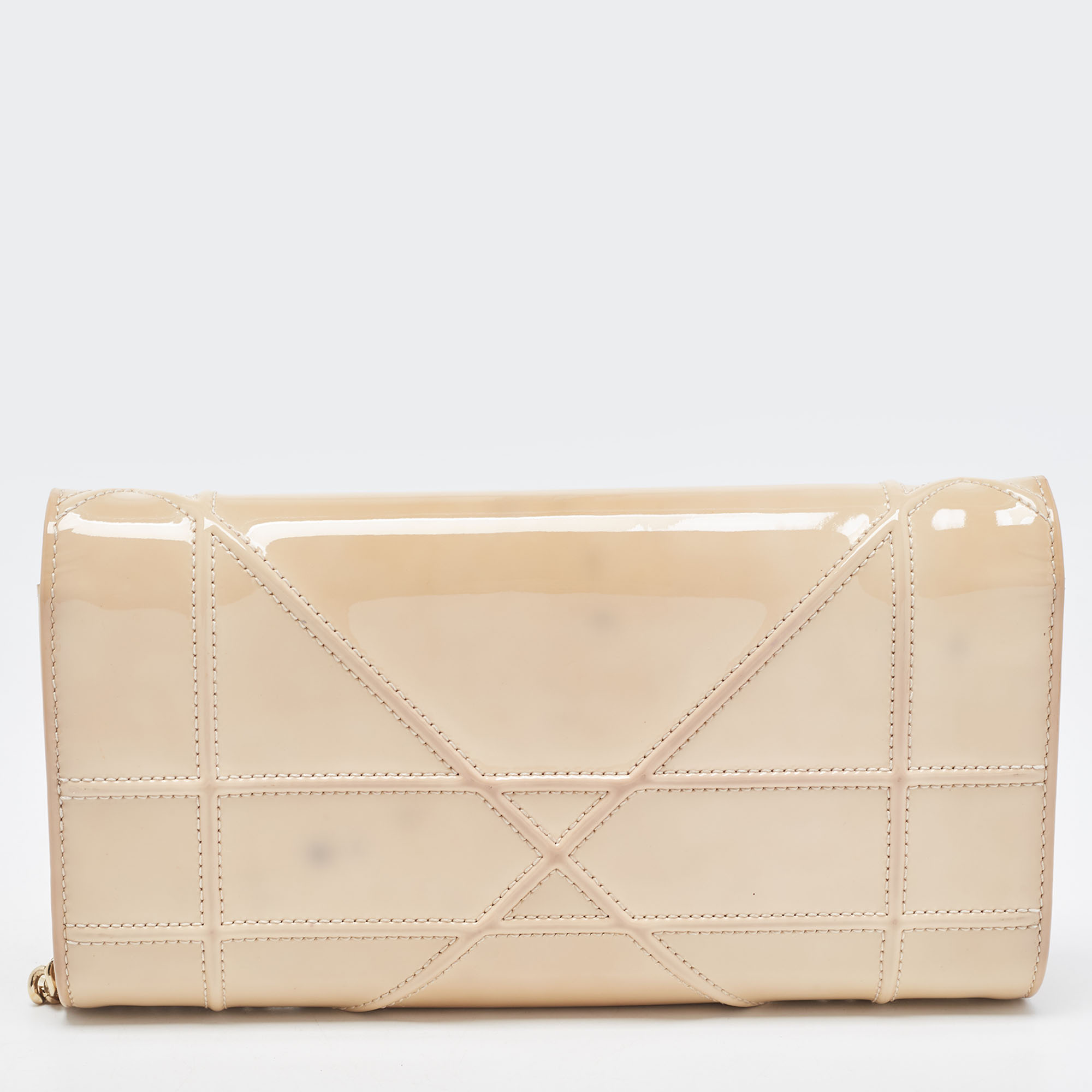 Dior Beige Patent Leather Diorama Wallet On Chain