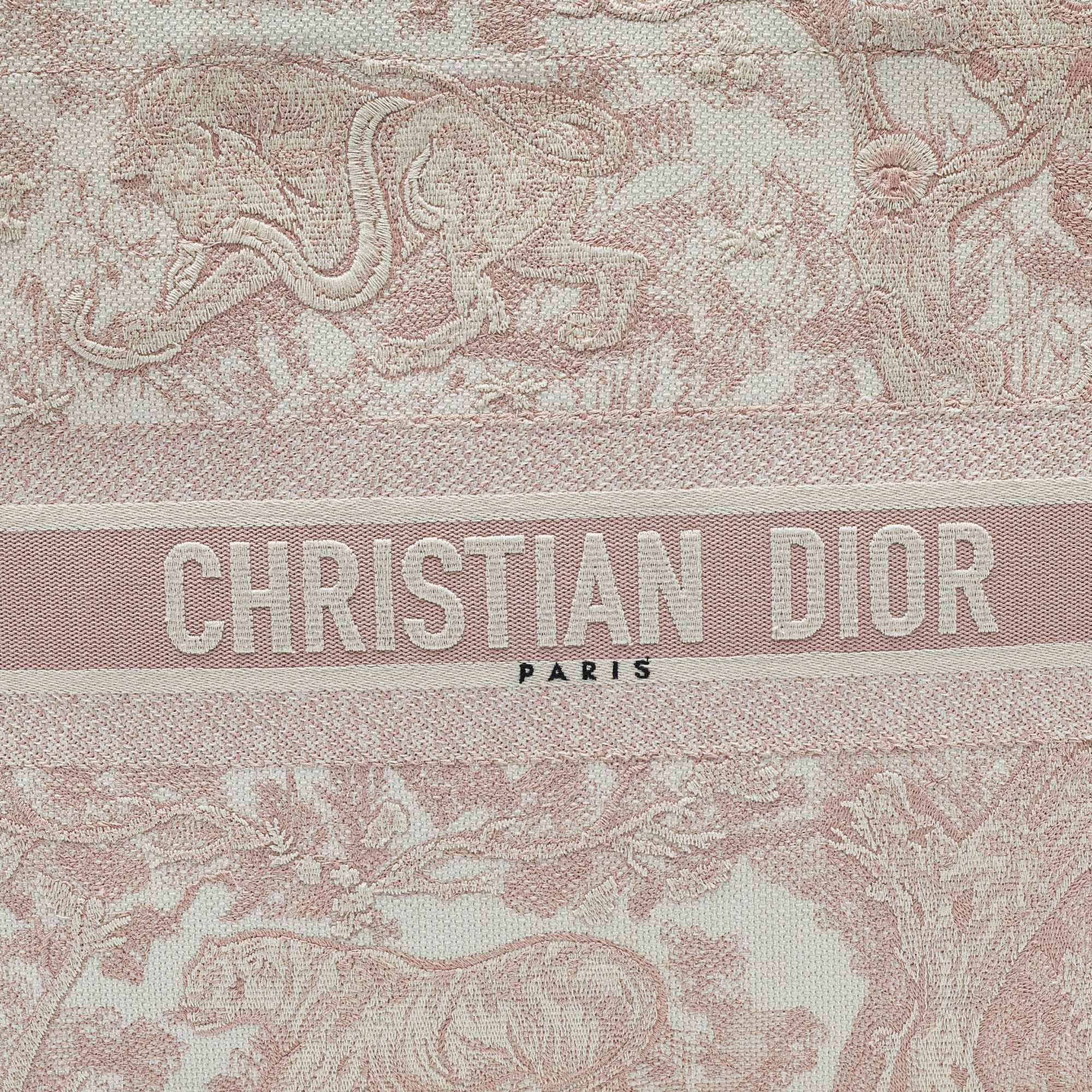 Dior Pink/White Embroidered Canvas Large Toile De Jouy Book Tote