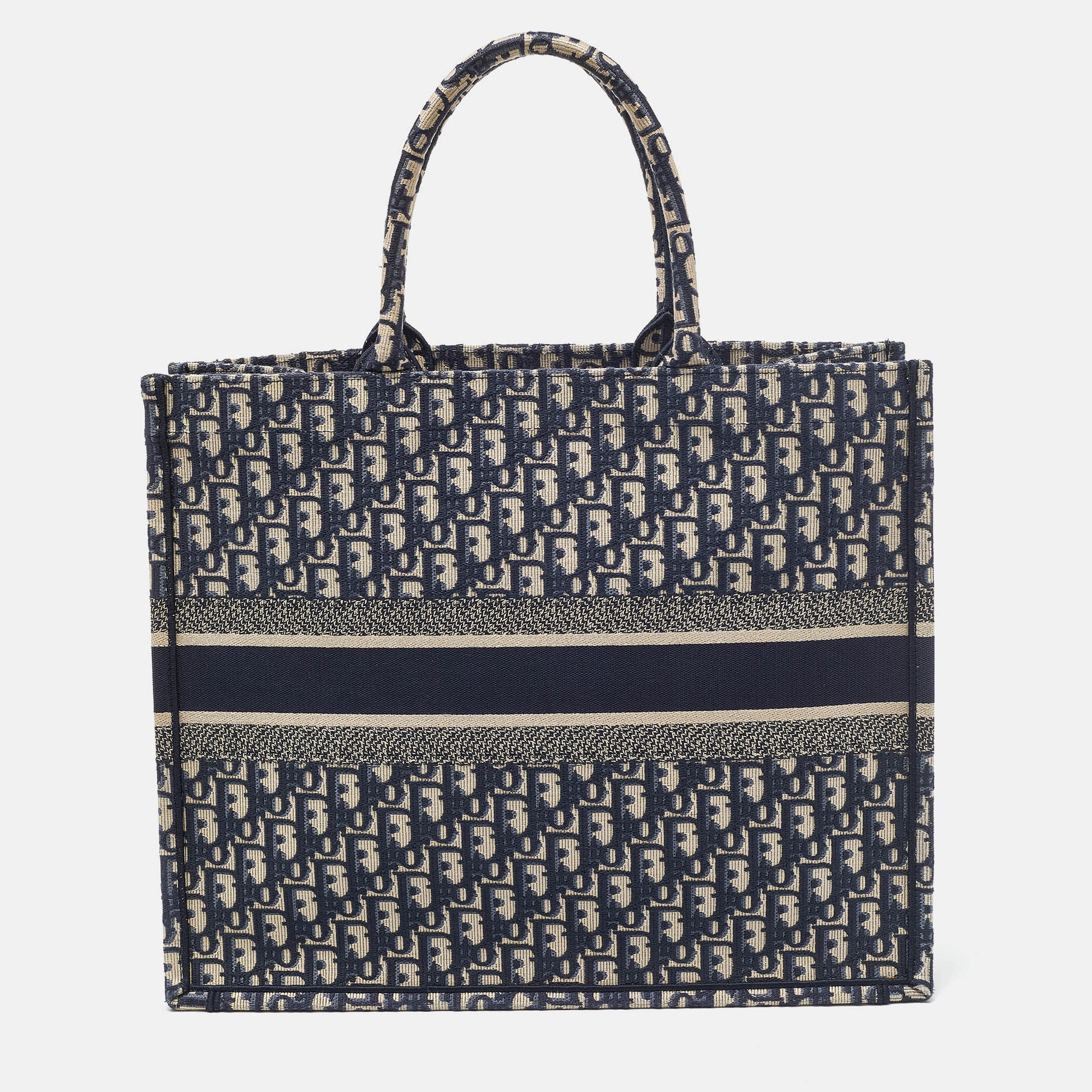 Dior Navy Blue Oblique Embroidered Canvas Large Book Tote