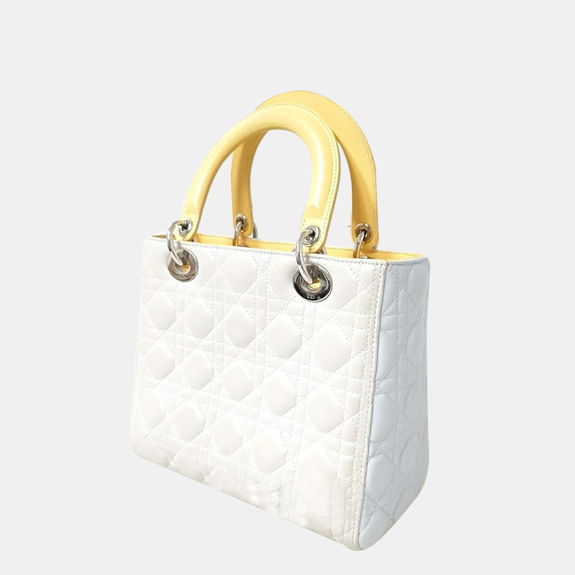 Dior White Leather Lady Dior Bag