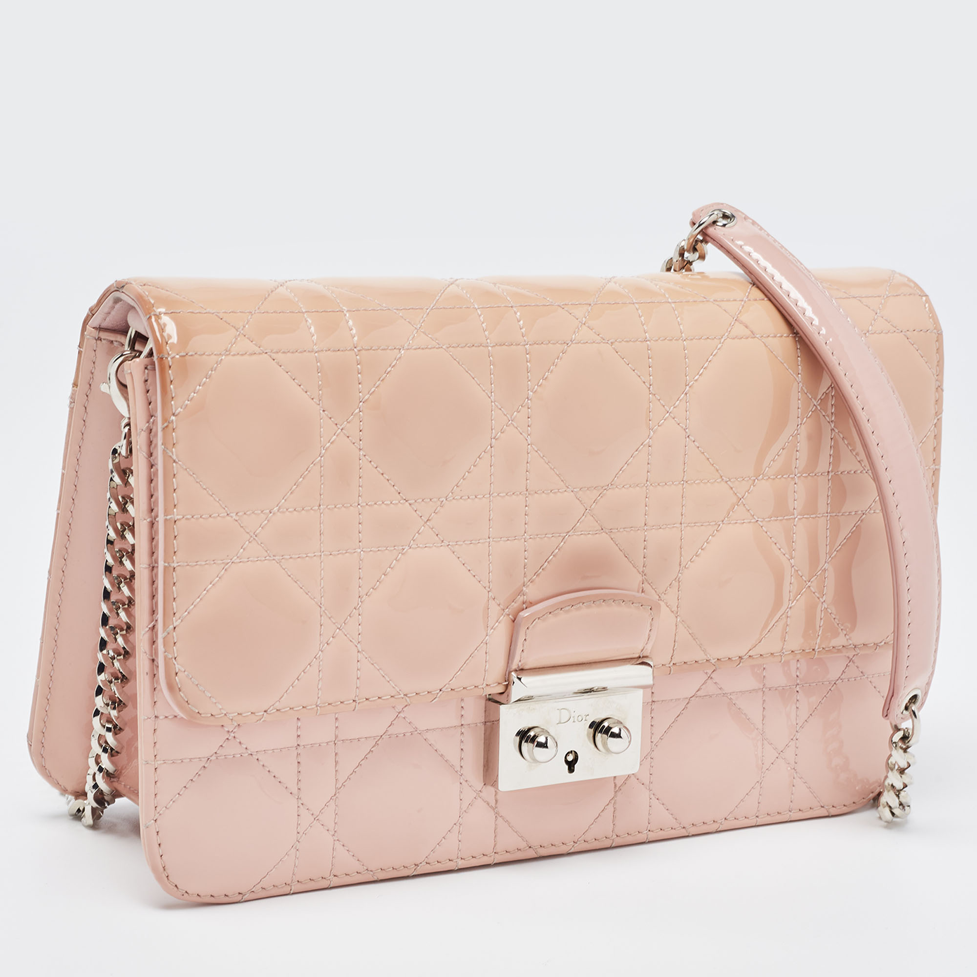 Dior Light Pink Cannage Patent Leather Miss Dior Promenade Chain Bag