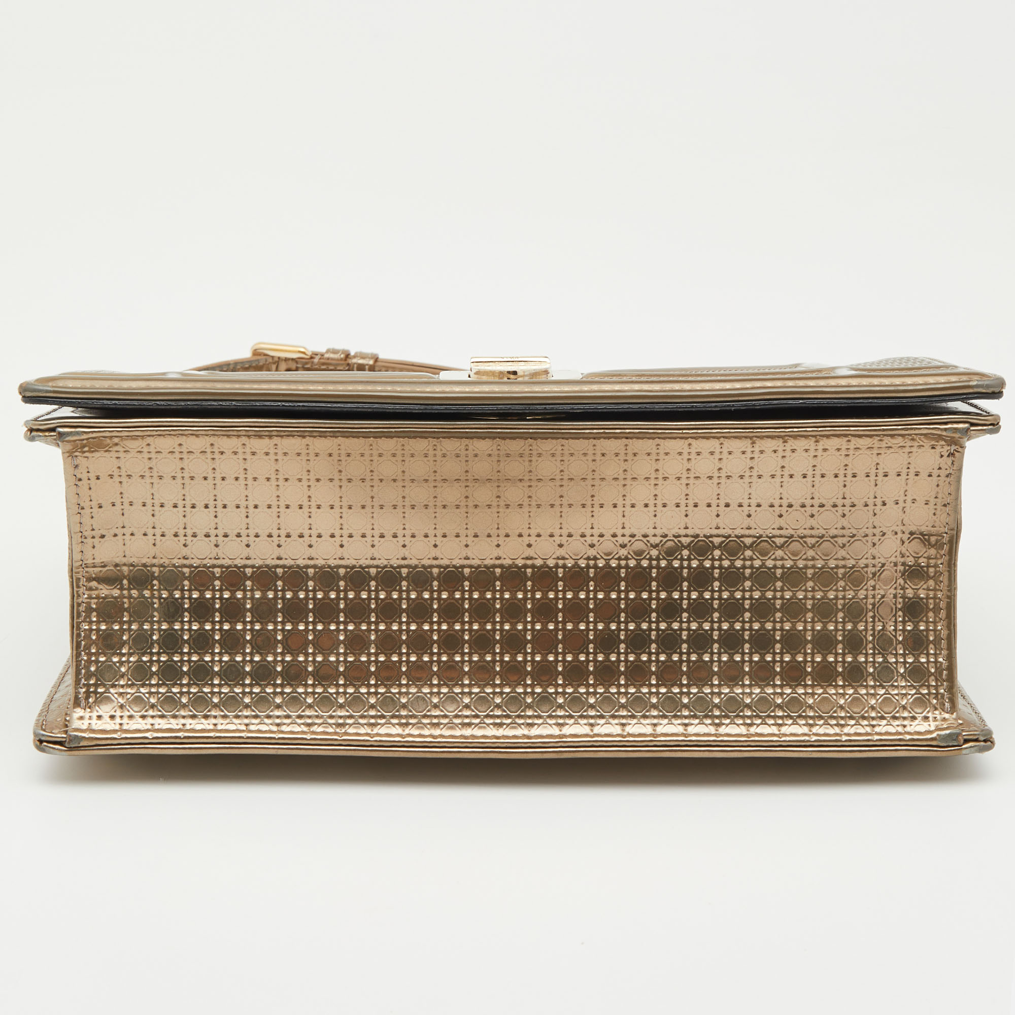 Dior Gold Microcannage Patent Leather Medium Diorama Flap Shoulder Bag