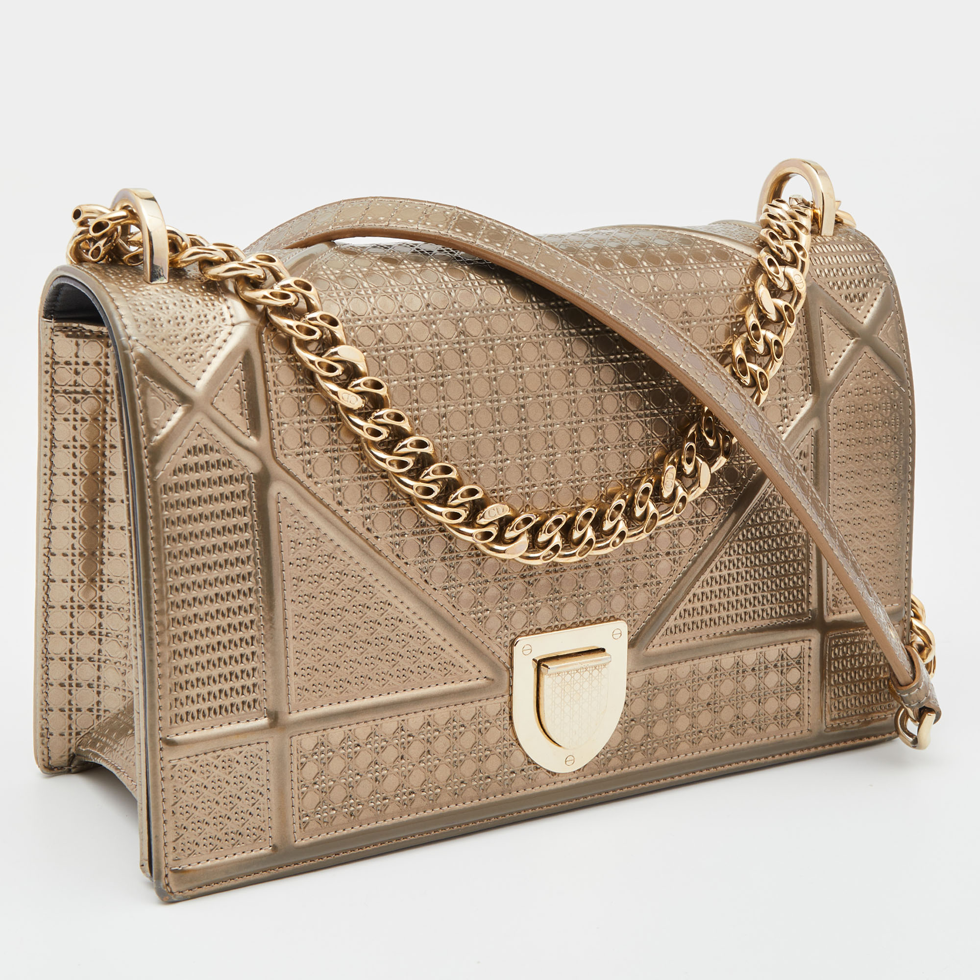 Dior Gold Microcannage Patent Leather Medium Diorama Flap Shoulder Bag