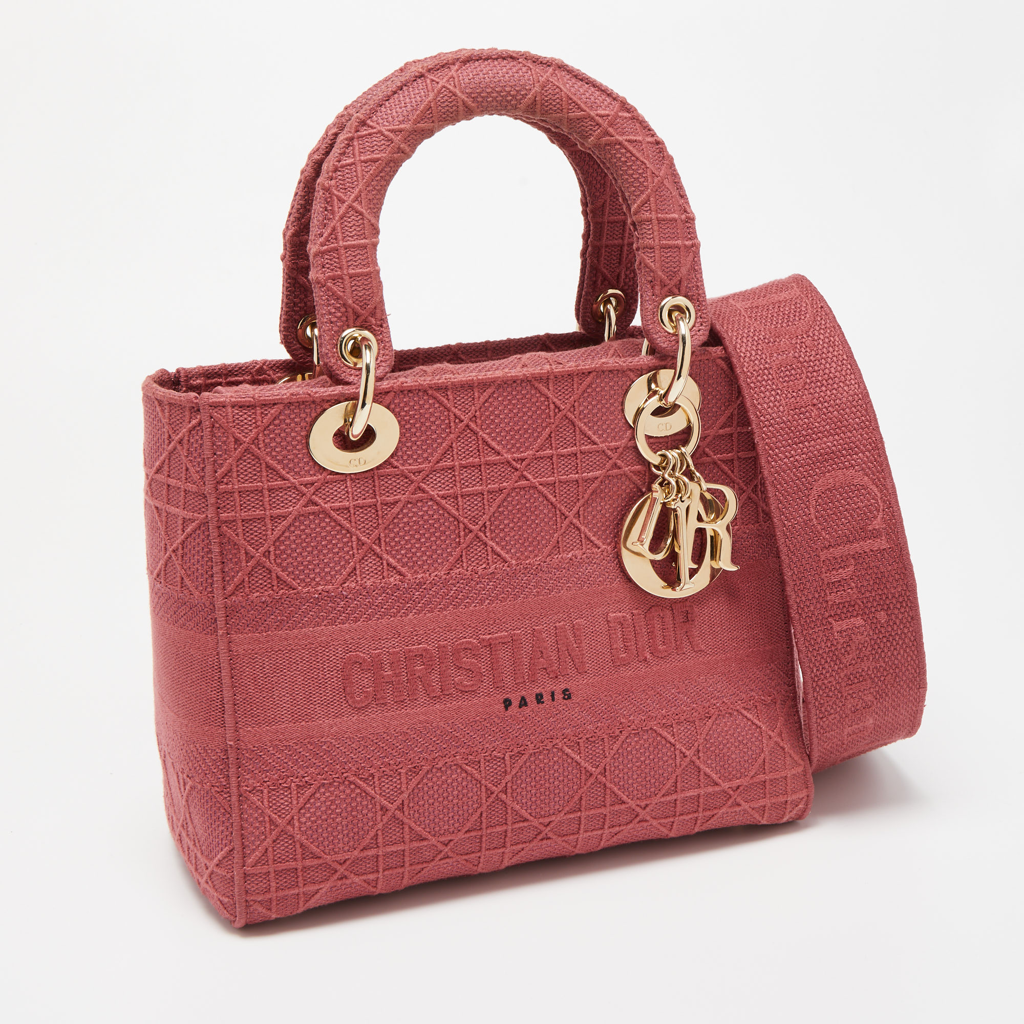 Dior Red Cannage Embroidered Canvas Medium Lady D-Lite Tote