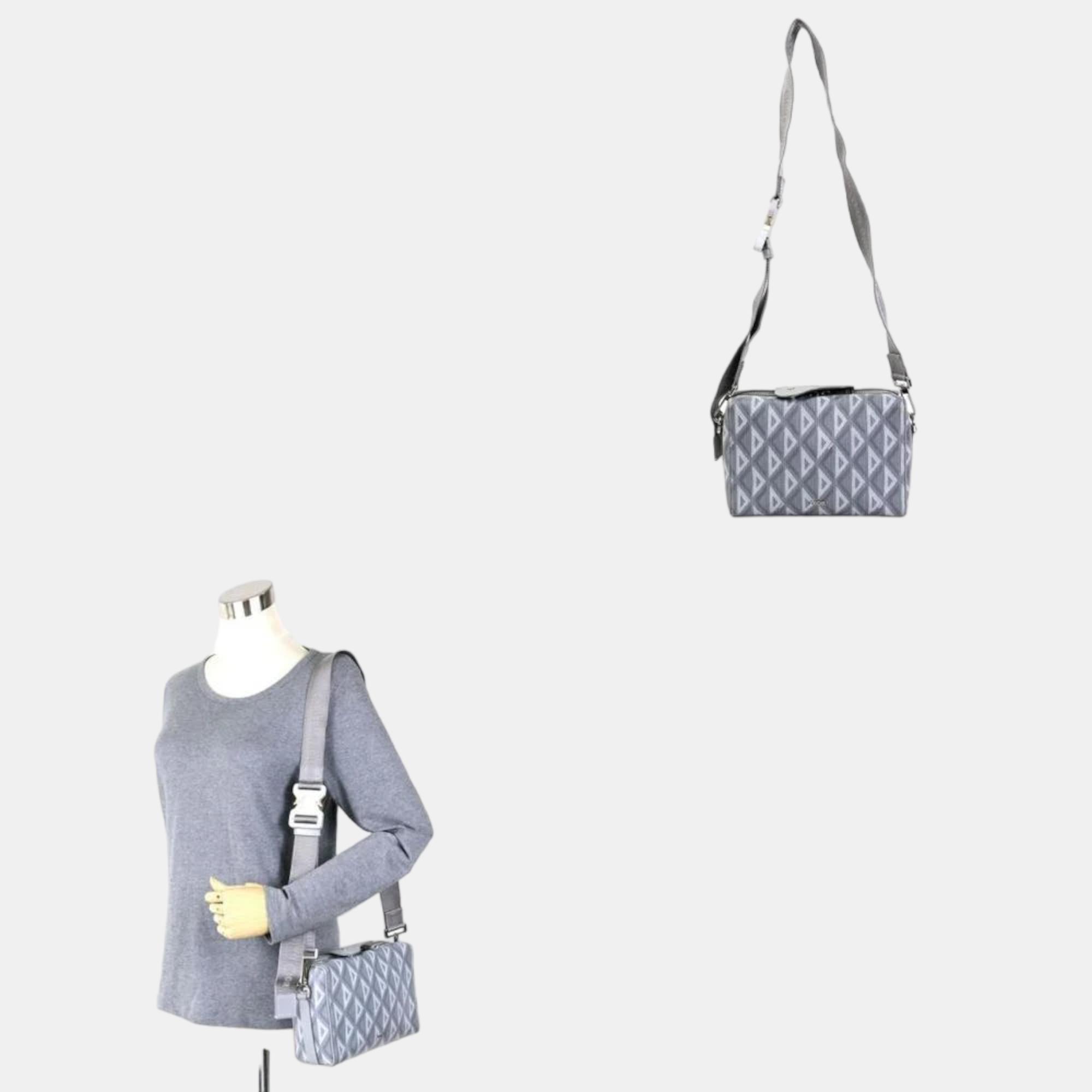 Dior Grey CD Diamond Coated Canvas Lingot Messenger Bag