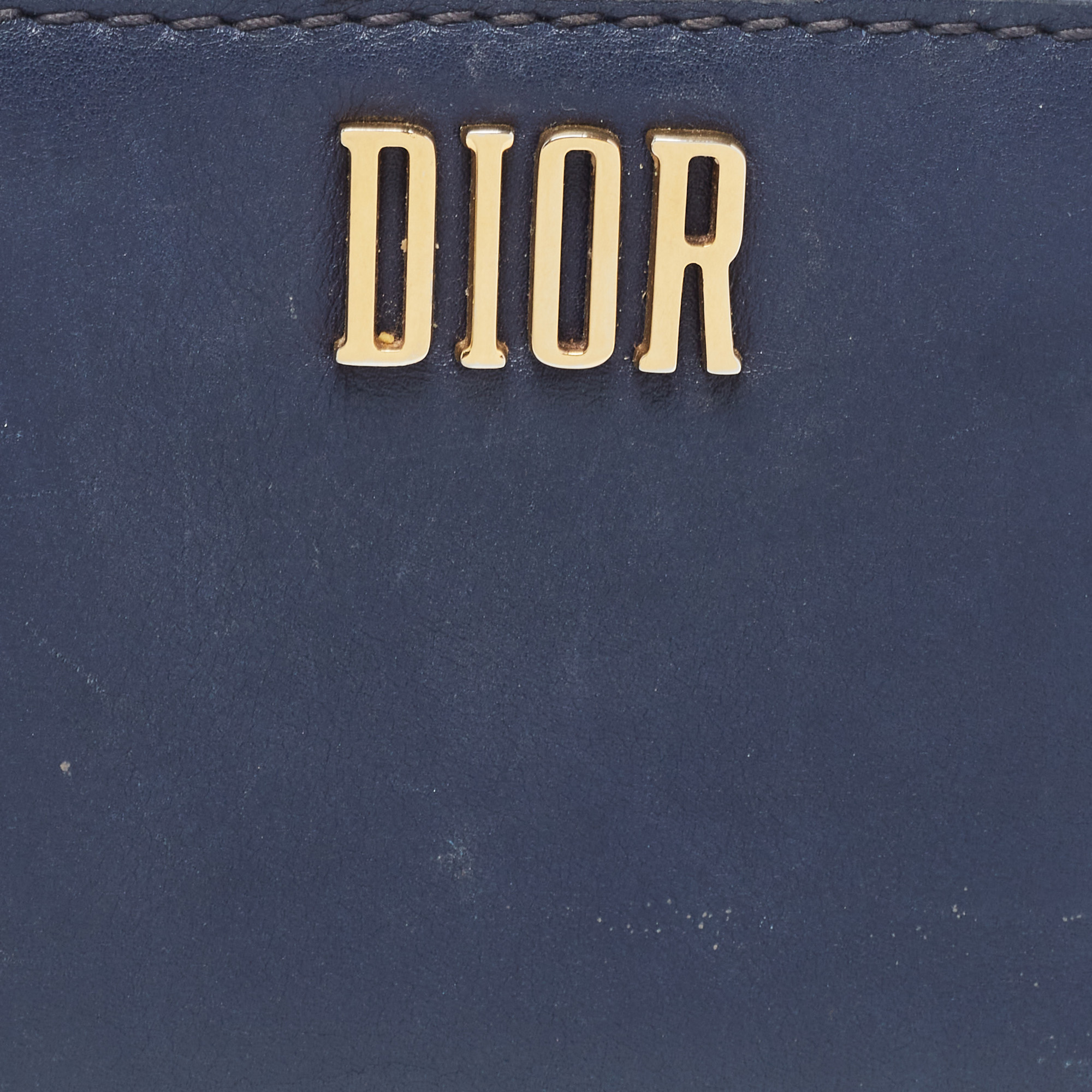 Dior Navy Blue Leather Dior D Fence Zip Wallet
