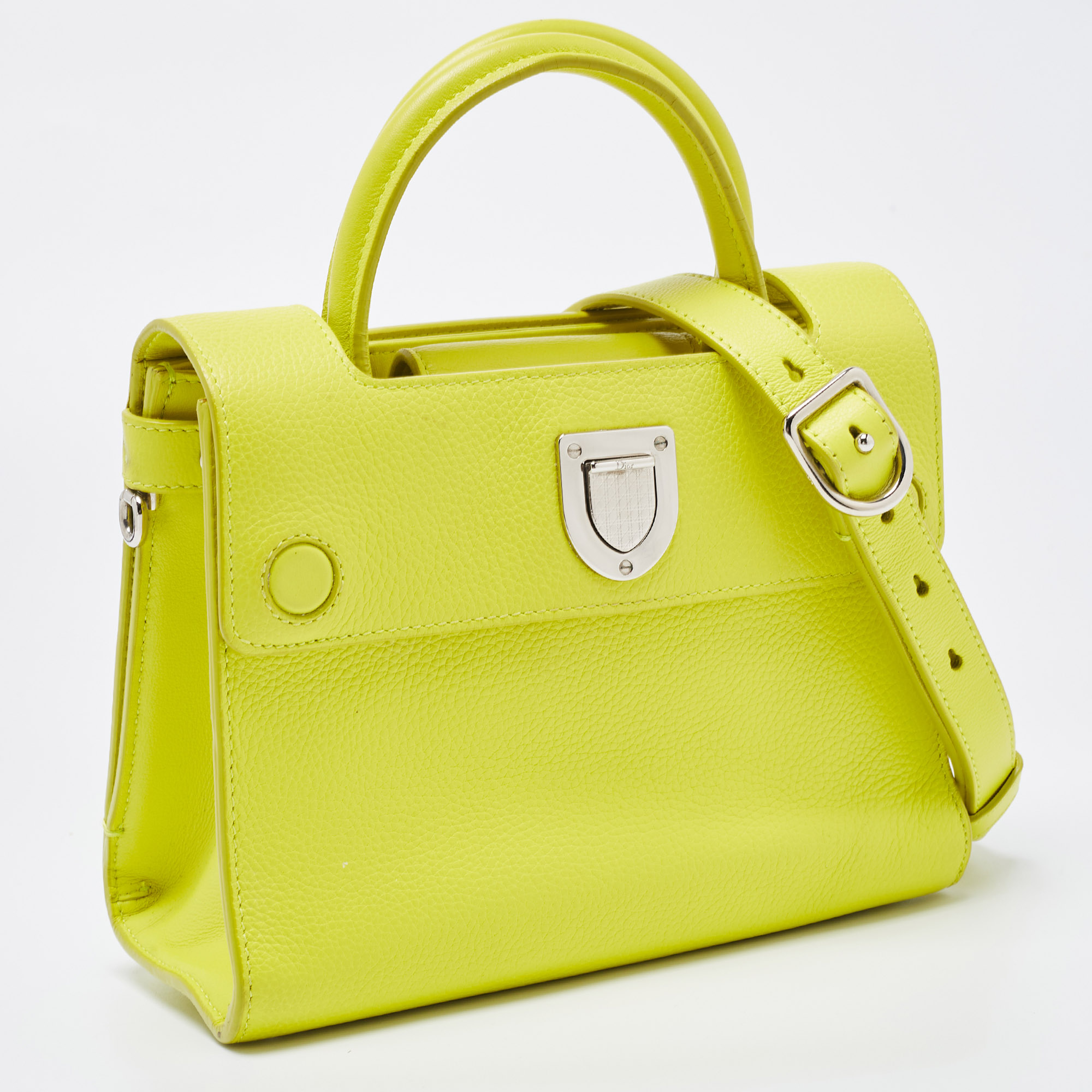 Dior Neon Yellow Leather Mini Diorever Top Handle Bag