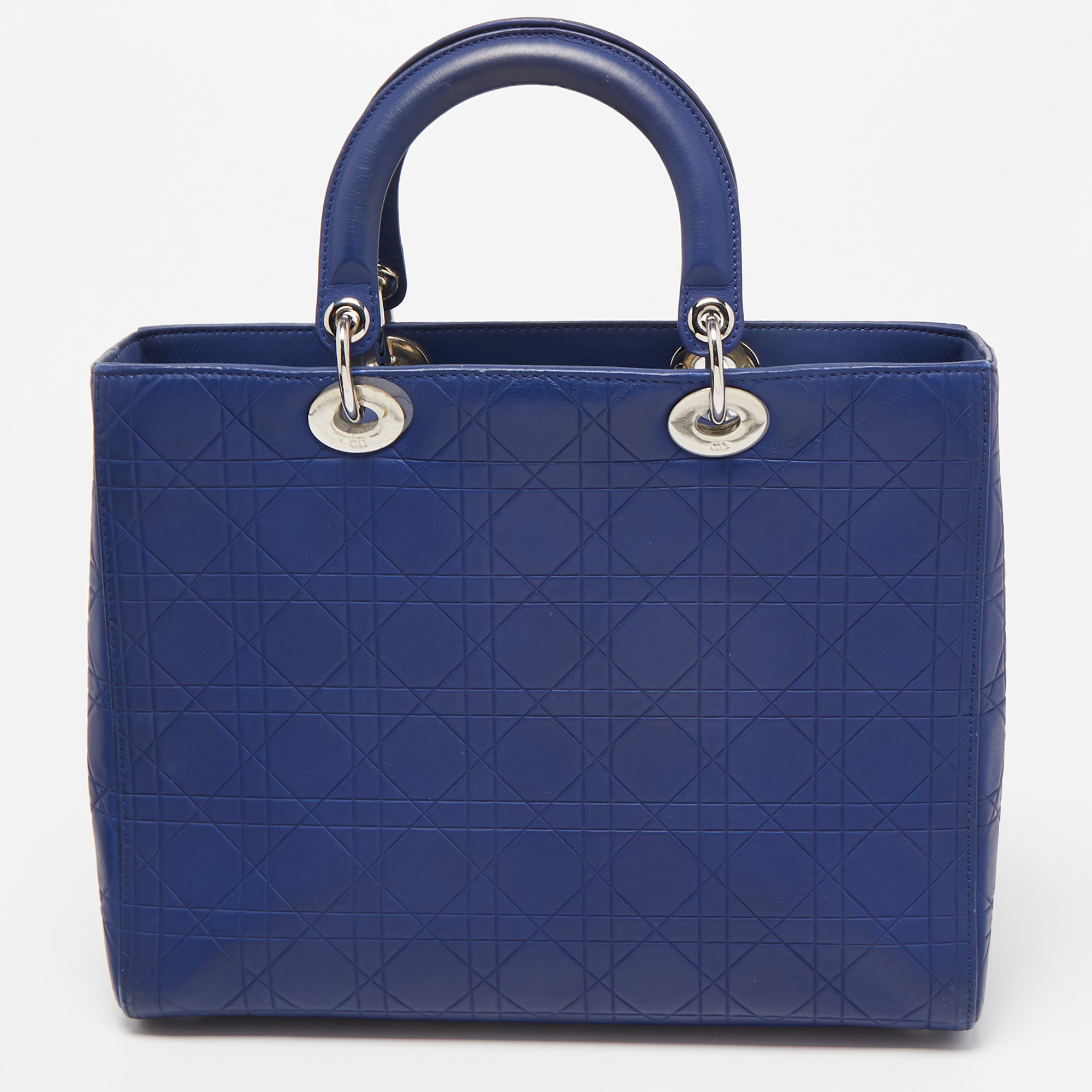 Dior Blue Cannage Embossed Leather Large Lady Dior Tote