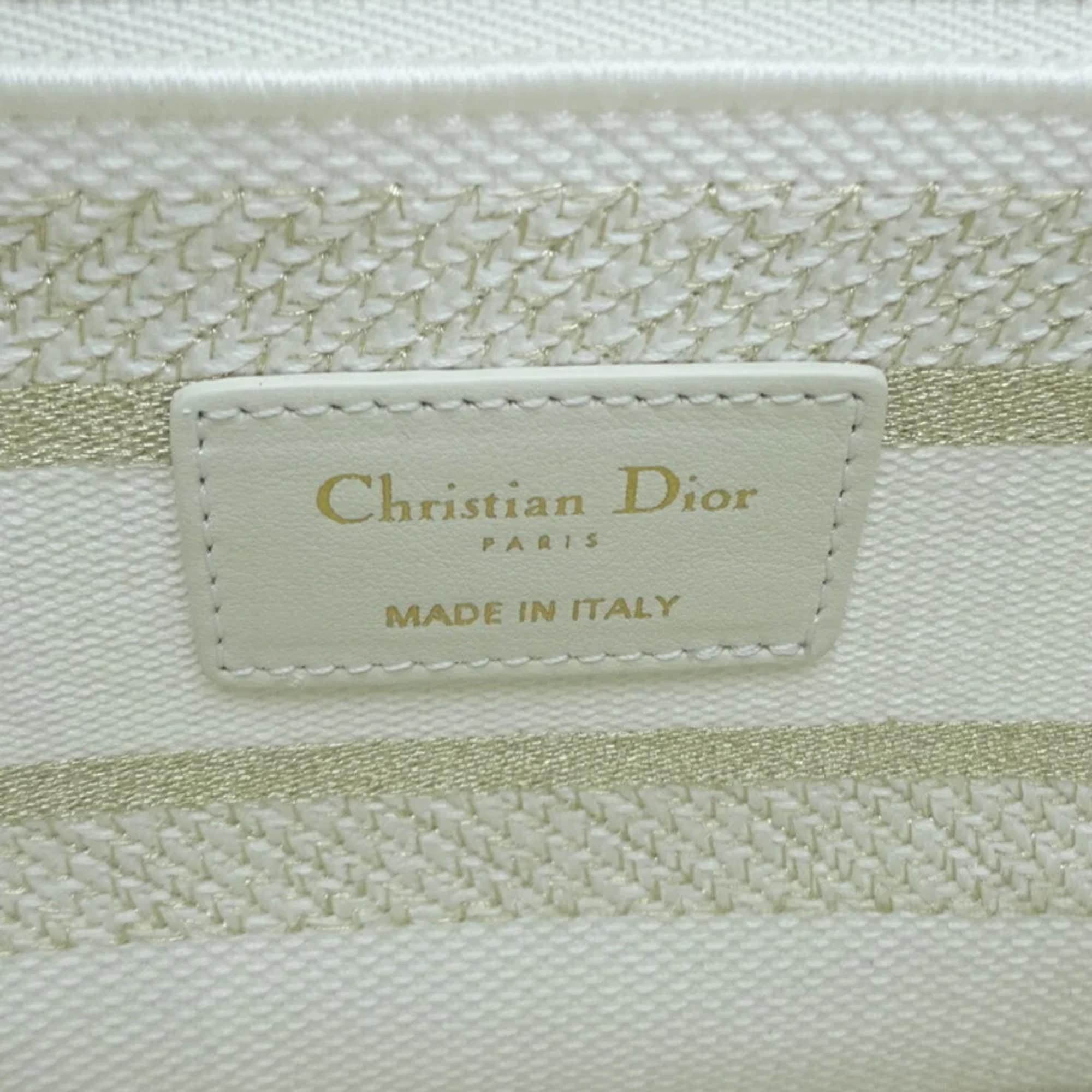 Dior White Canvas Around The World Stella Embroidered  Lady D-Lite Top Handle Bag