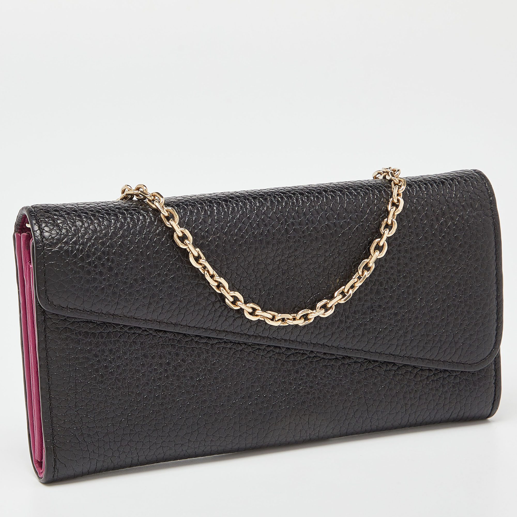 Dior Black/Pink Leather Diorissimo Rencontre Chain Wallet