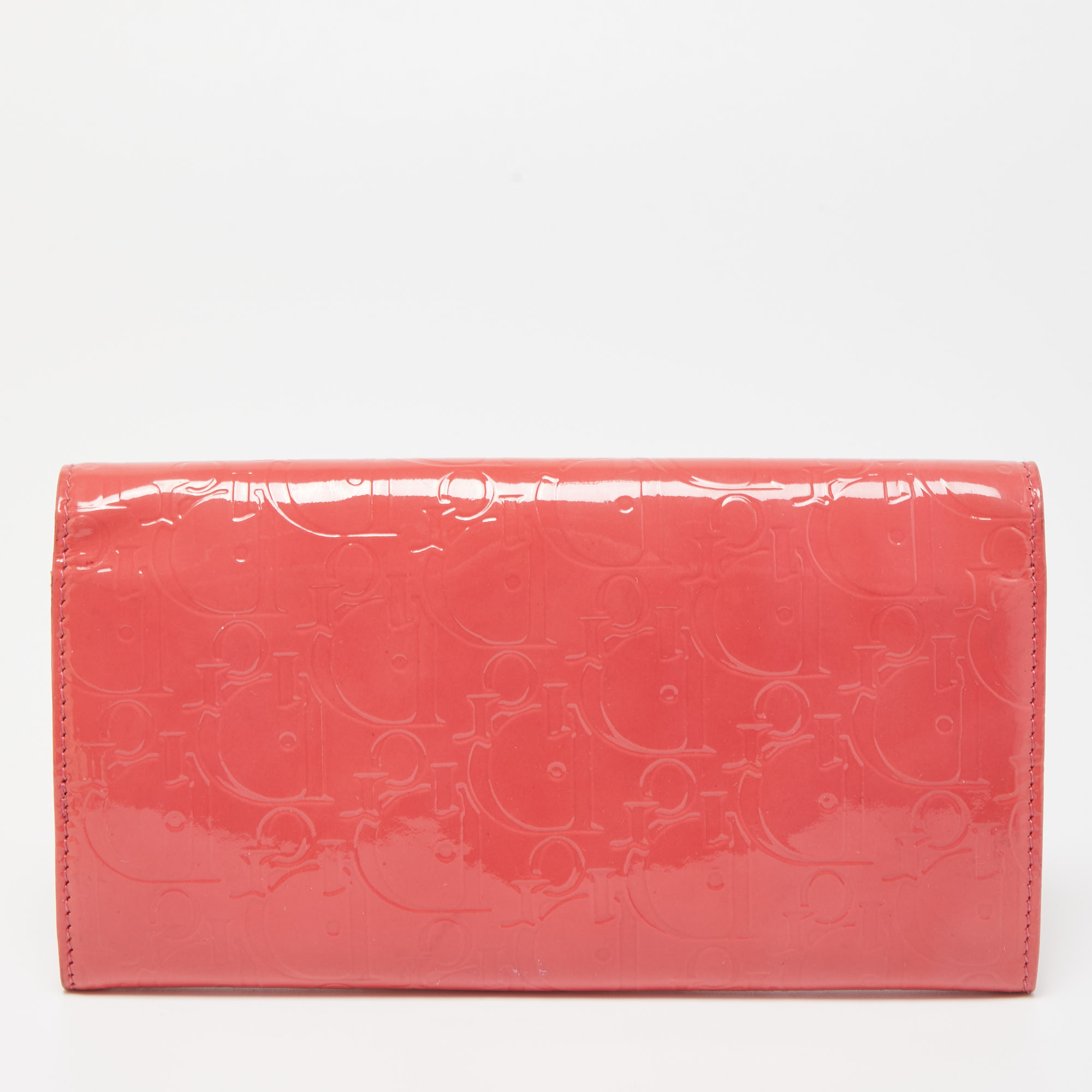 Dior Pink Oblique Embossed Patent Leather Continental Wallet