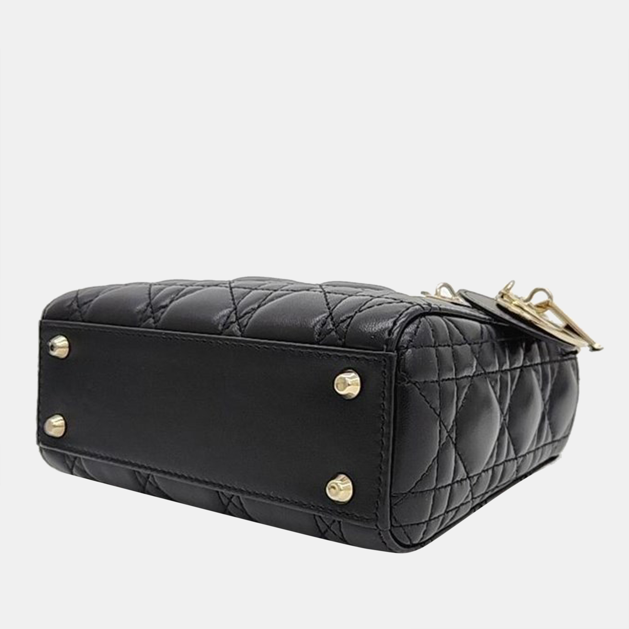 Dior Black Leather XS Cannage Lady Dior Top Handle Bag