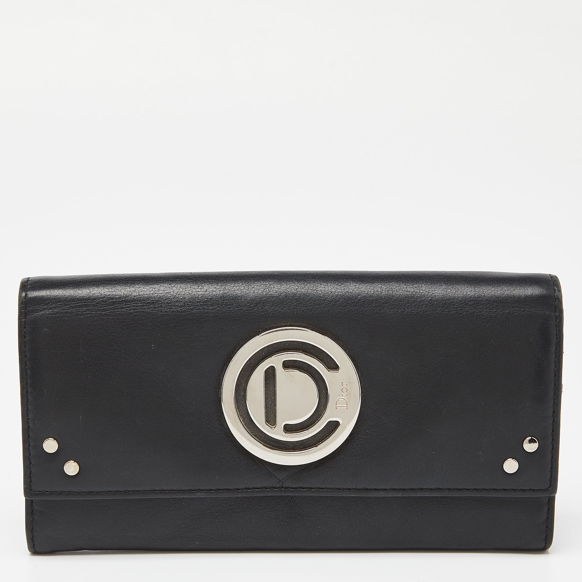 Dior black leather flap continental wallet