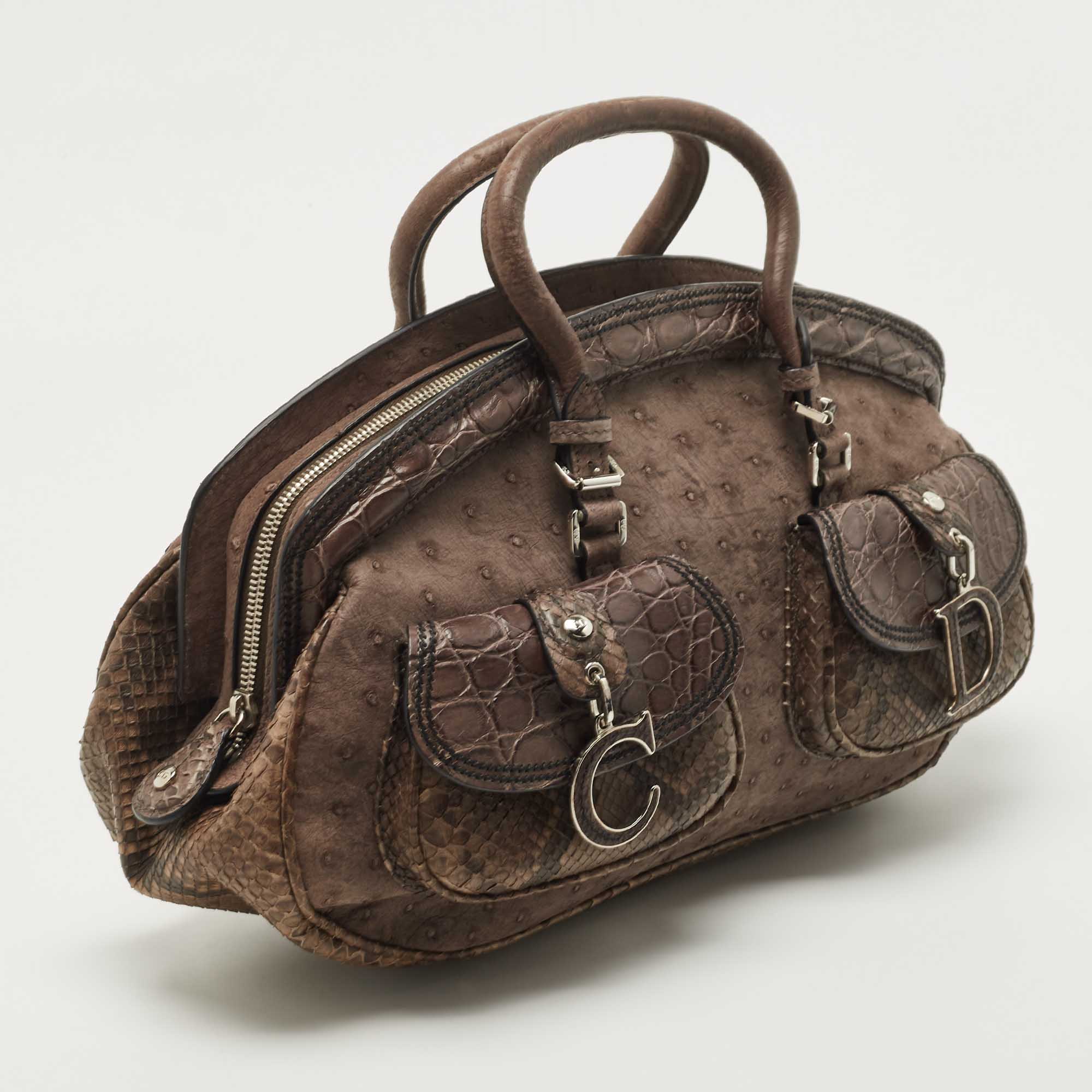 Dior Brown Mixed Exotic And Leather Limited Edition 0019 Detective Bag