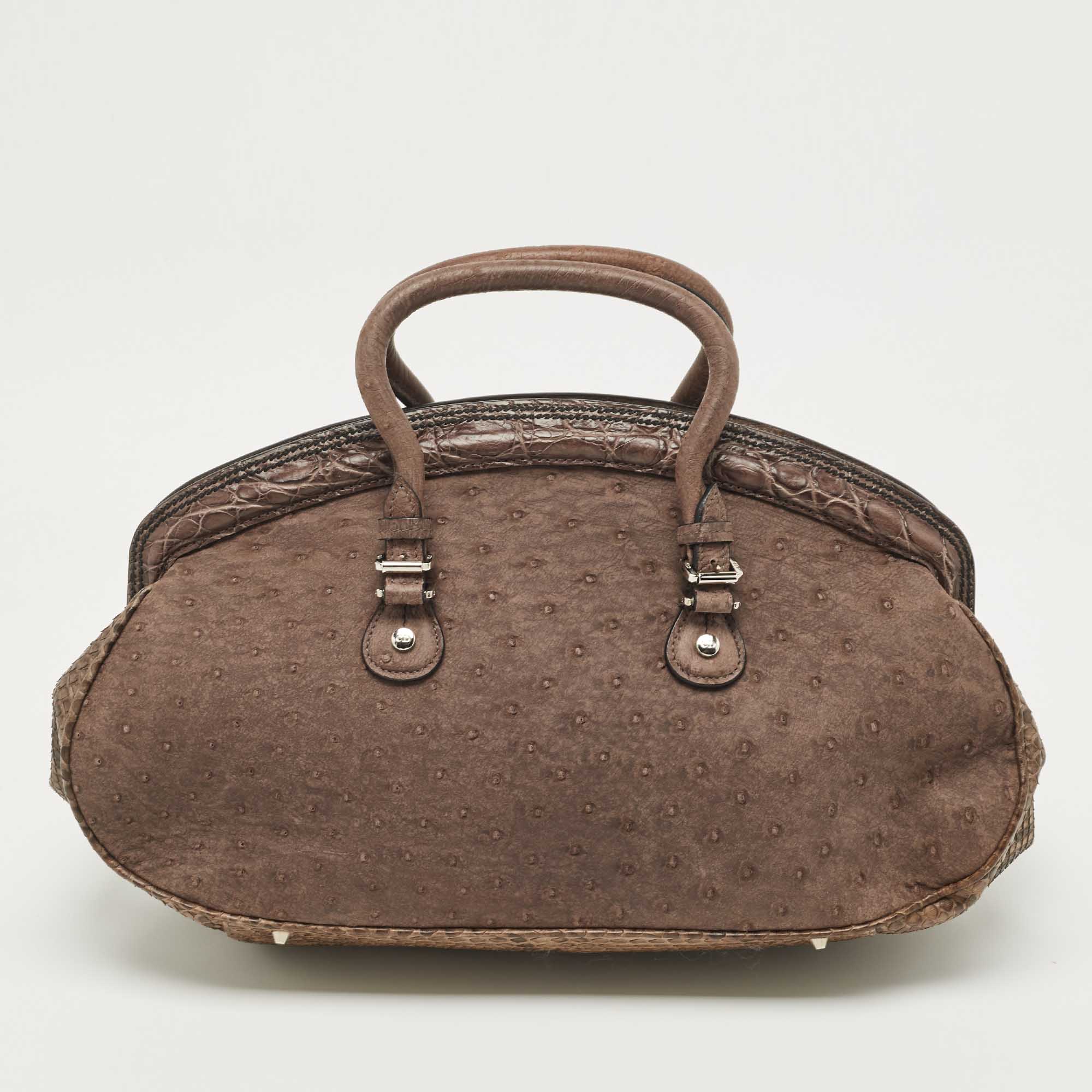 Dior Brown Mixed Exotic And Leather Limited Edition 0019 Detective Bag