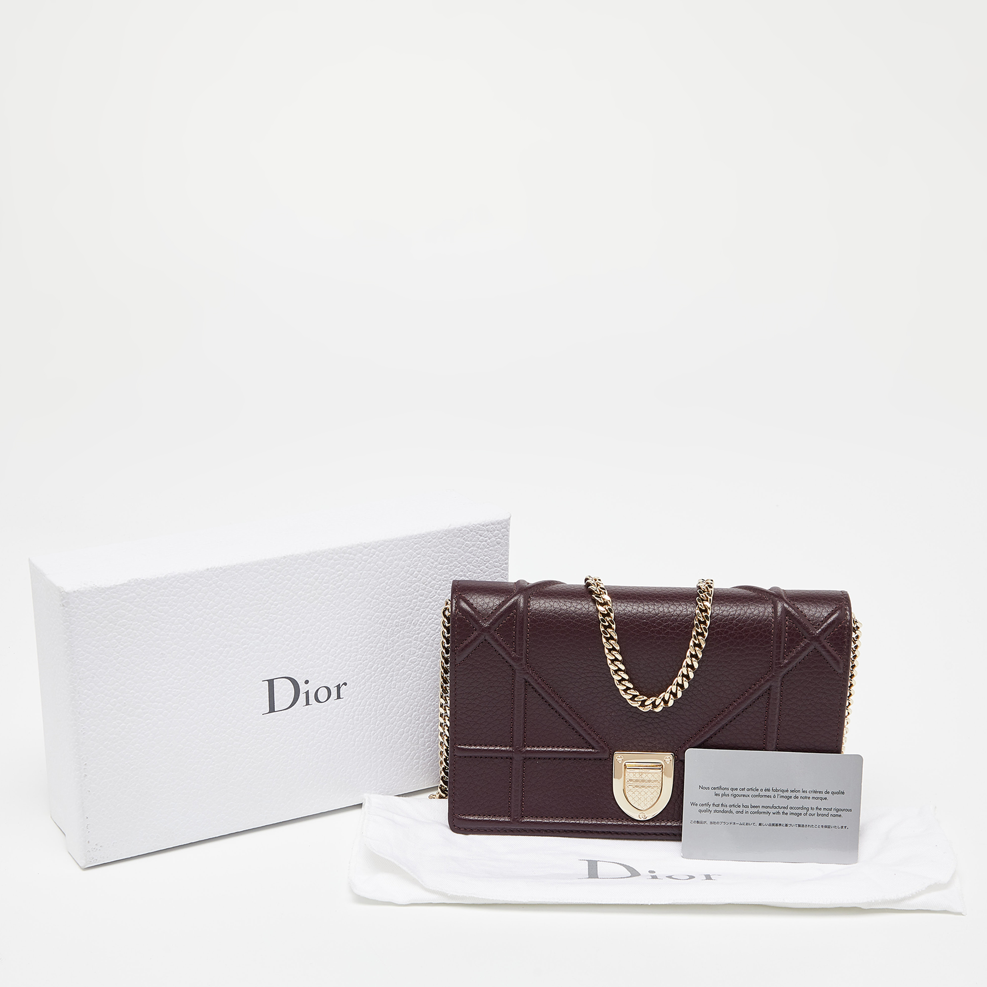 Dior Burgundy Leather Diorama Wallet On Chain