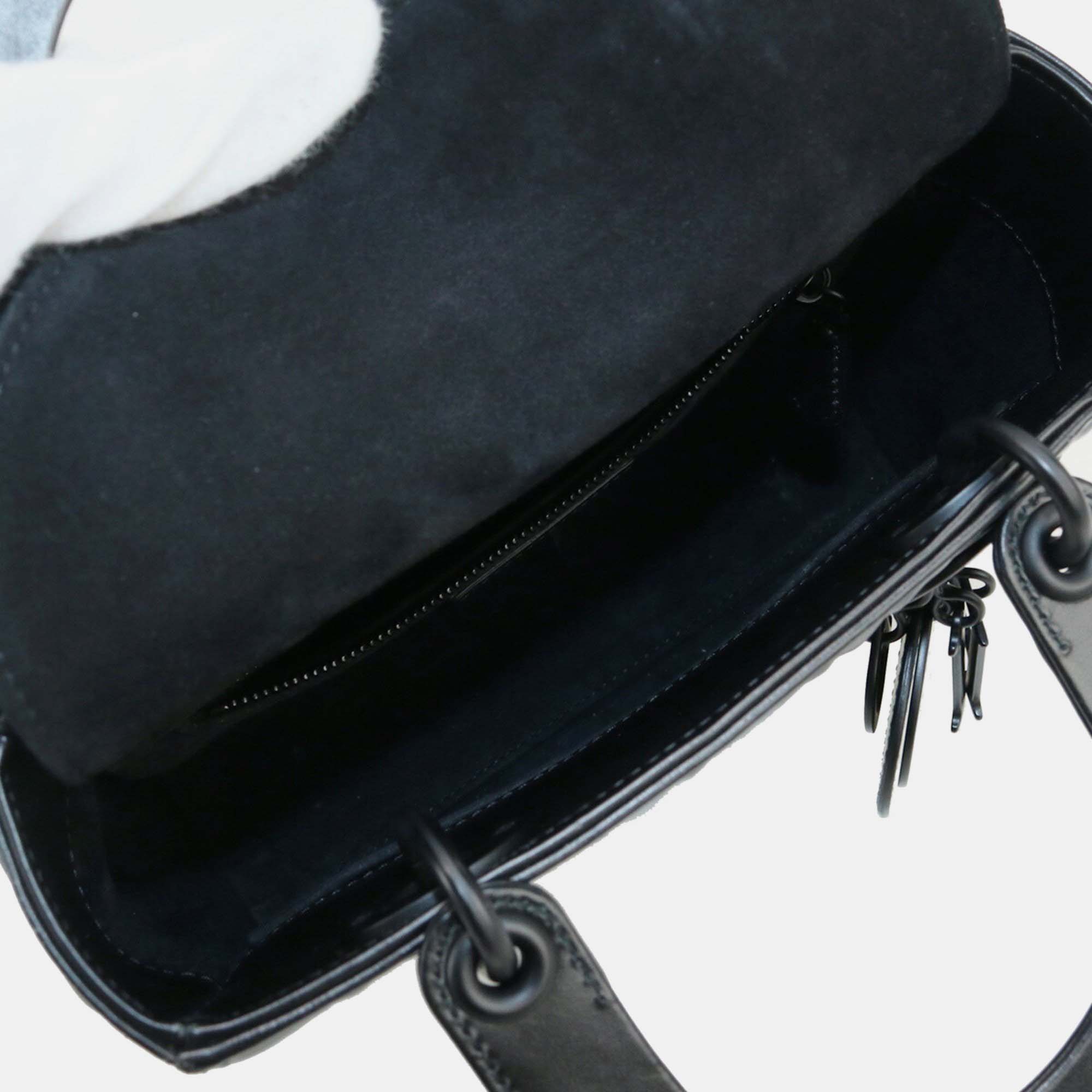 Dior Black Diamond Cannage Leather Small Lady Dior My ABCDior Tote Bag