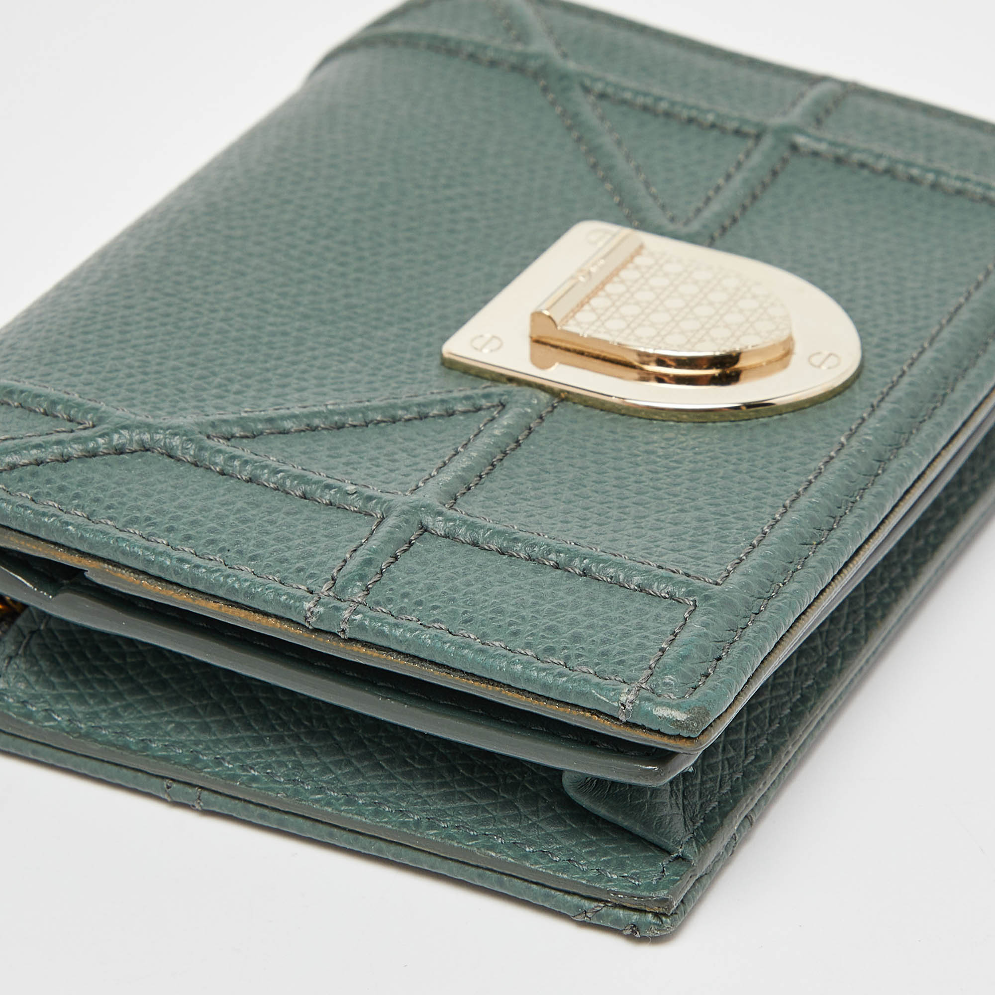 Dior Green Leather Diorama Trifold Wallet