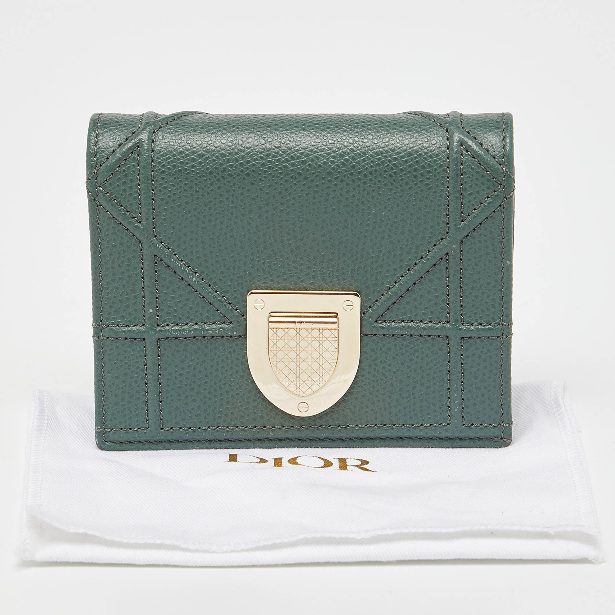 Dior Green Leather Diorama Trifold Wallet