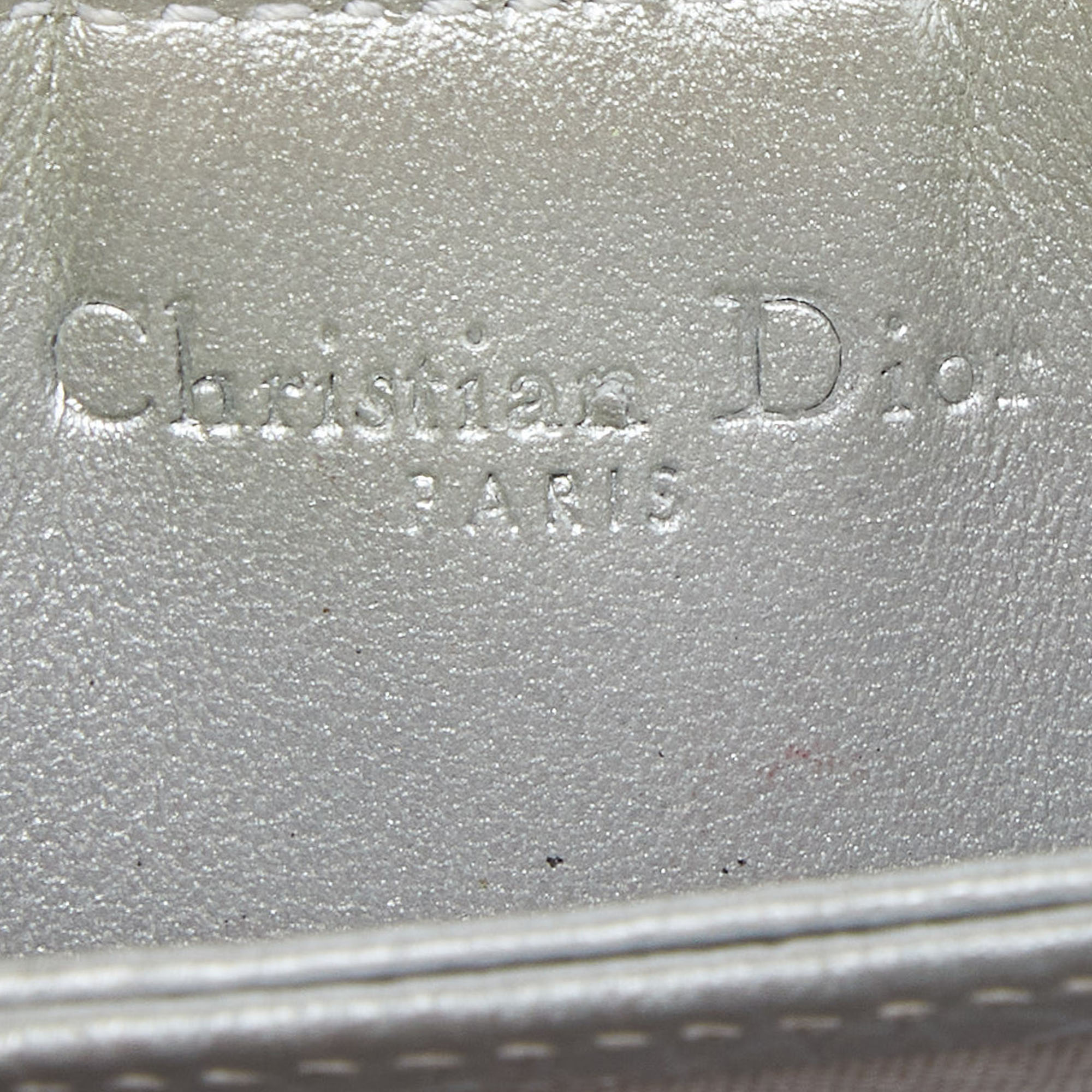 Dior Metallic Grey Cannage Leather 5 Gusset Card Holder