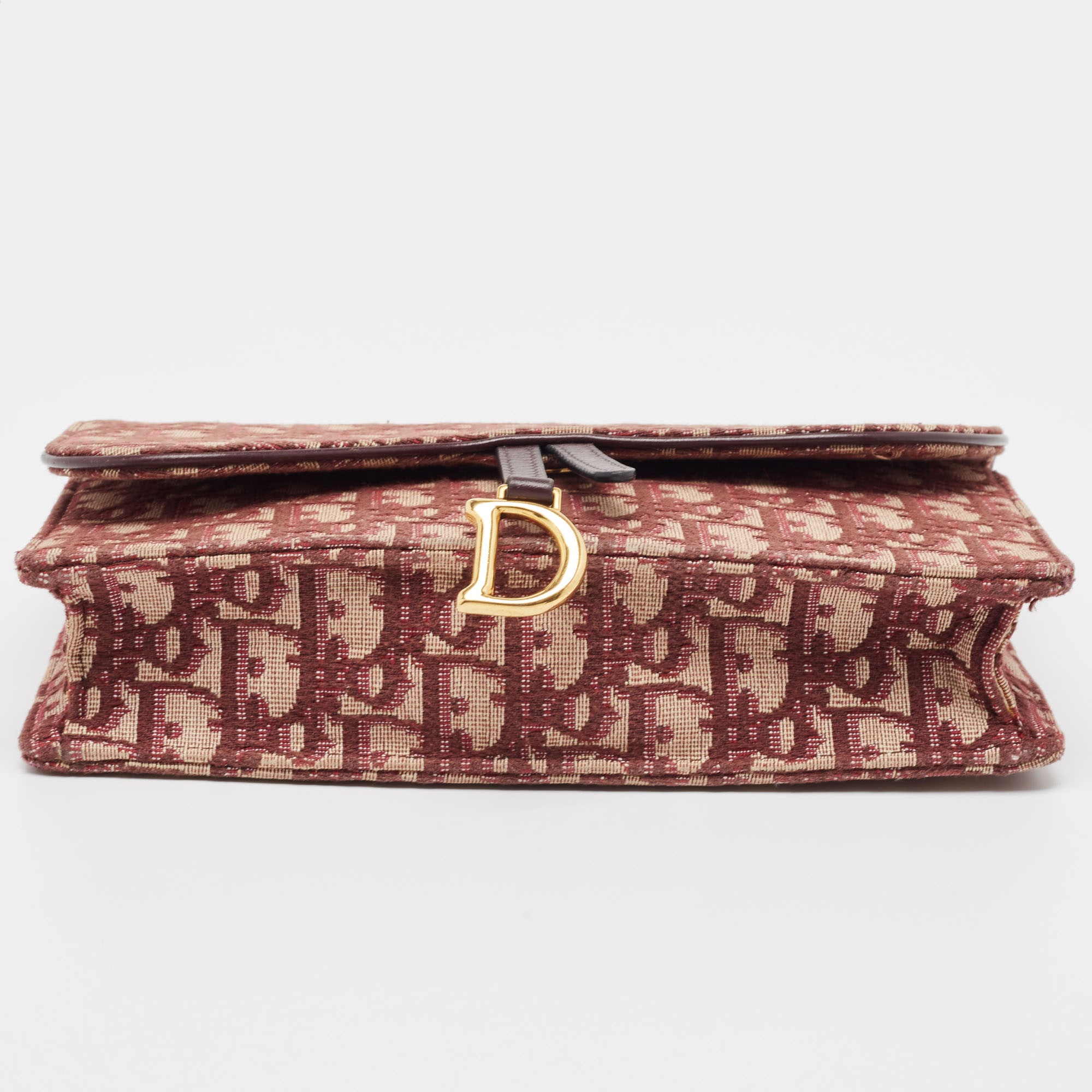 Dior Burgundy Oblique Canvas Saddle Chain Pouch