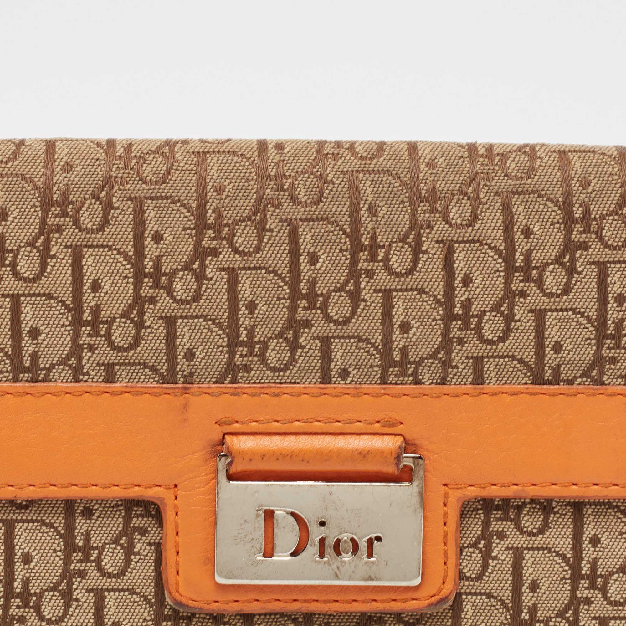 Dior Orange/Beige Diorrisimo Canvas And Leather Street Chic Continental Wallet