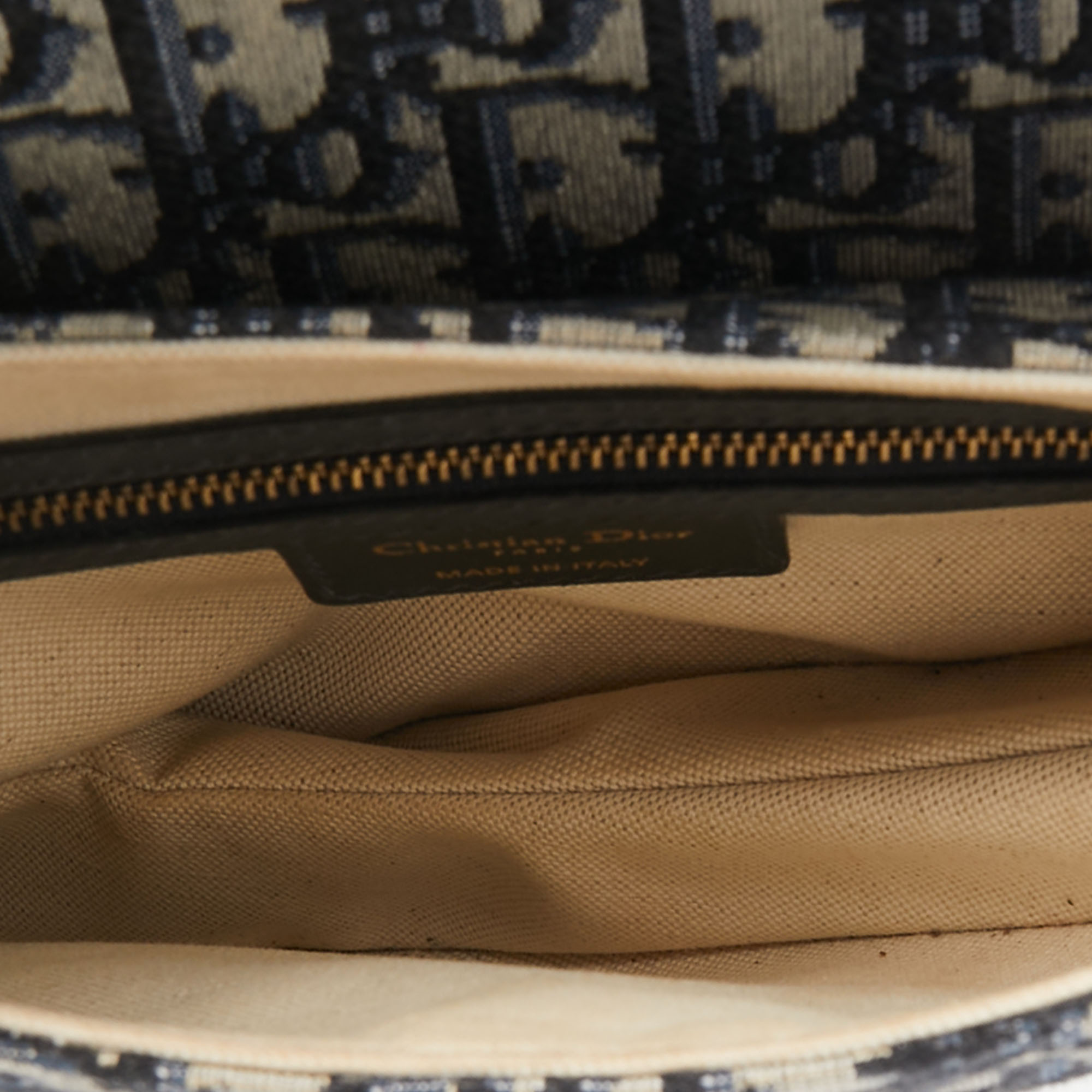 Dior Navy Blue Oblique Canvas And Leather Saddle Bag