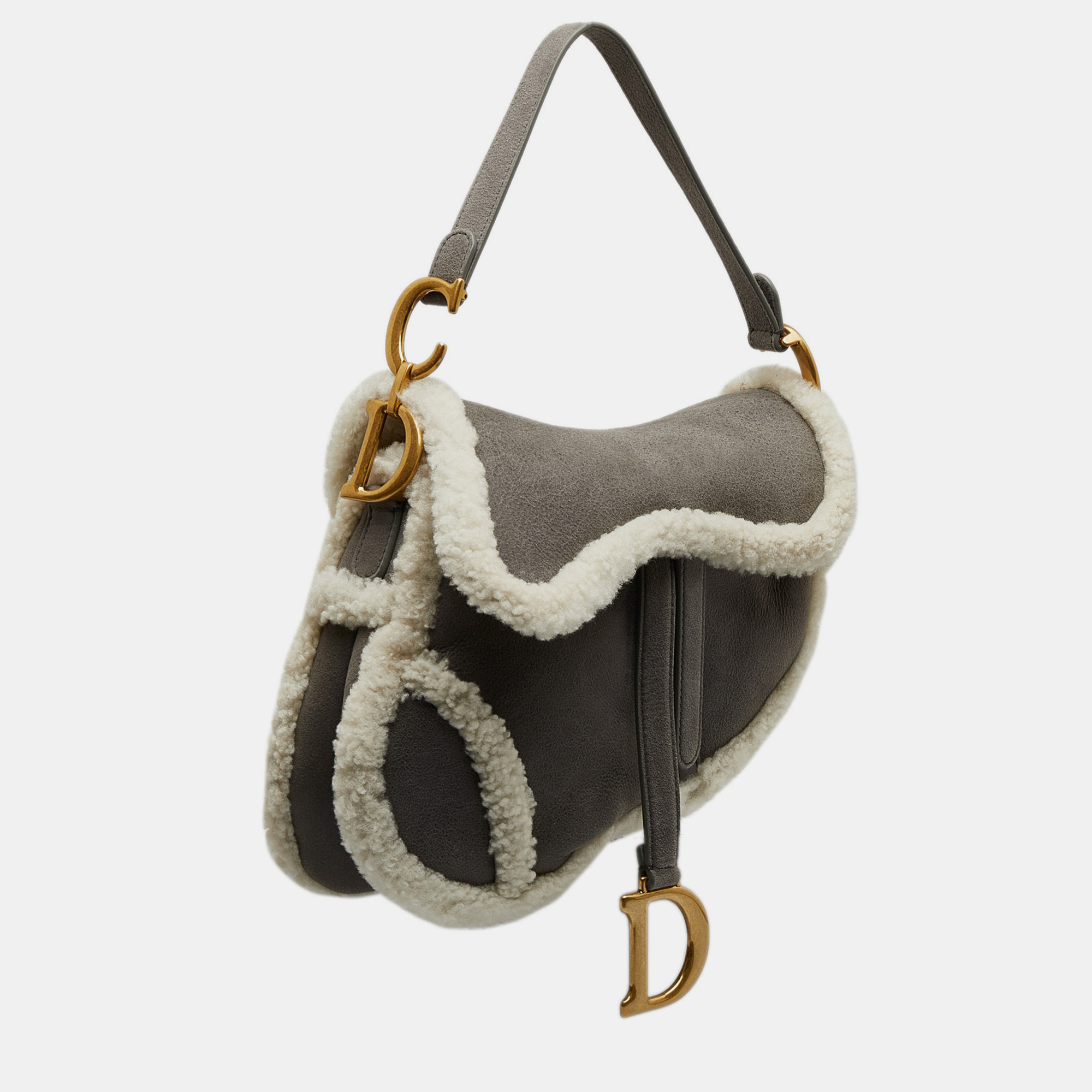 Dior Grey Shearling Saddle Bag
