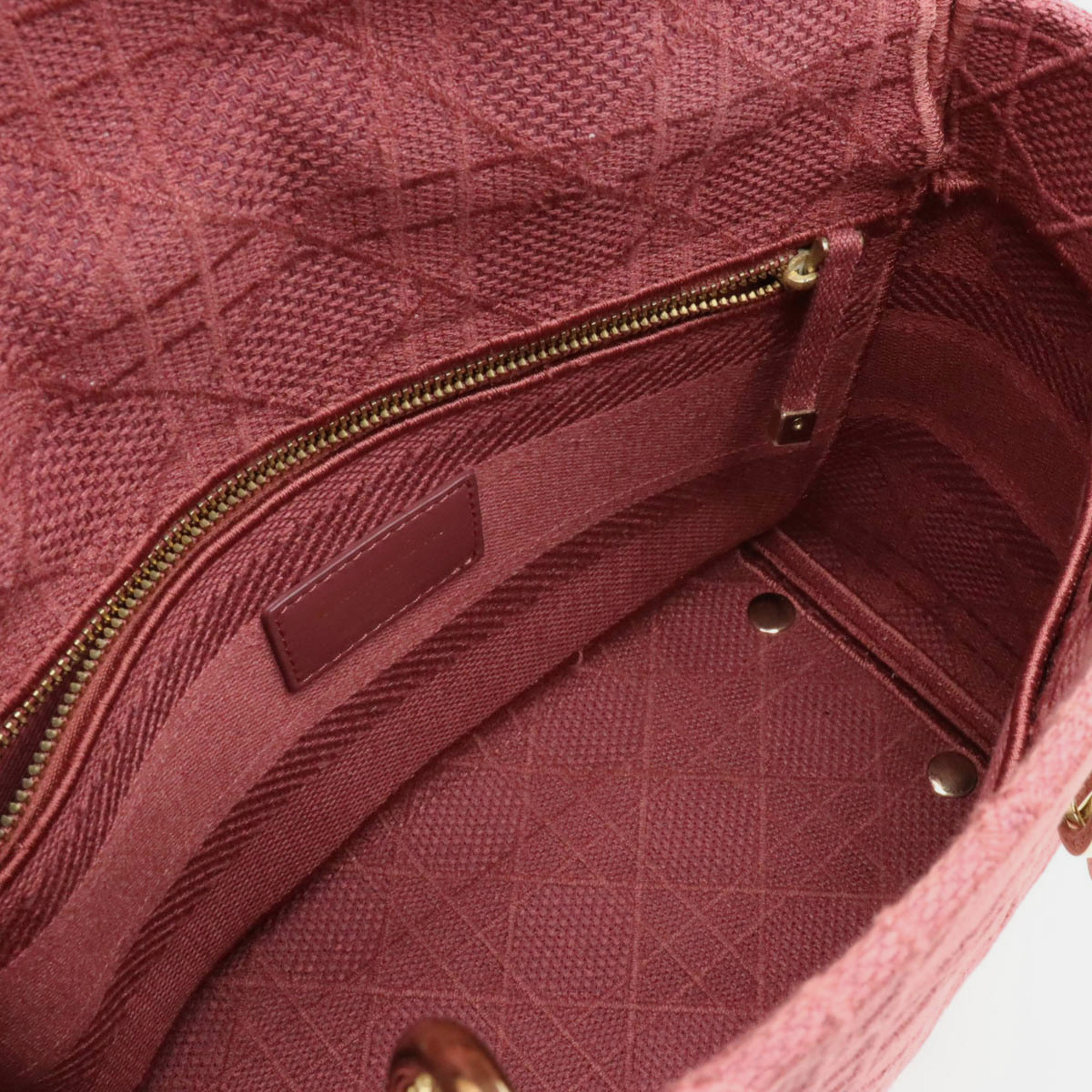 Dior Pink Canvas Cannage Embroidery Medium Lady D-Lite Top Handle Bag