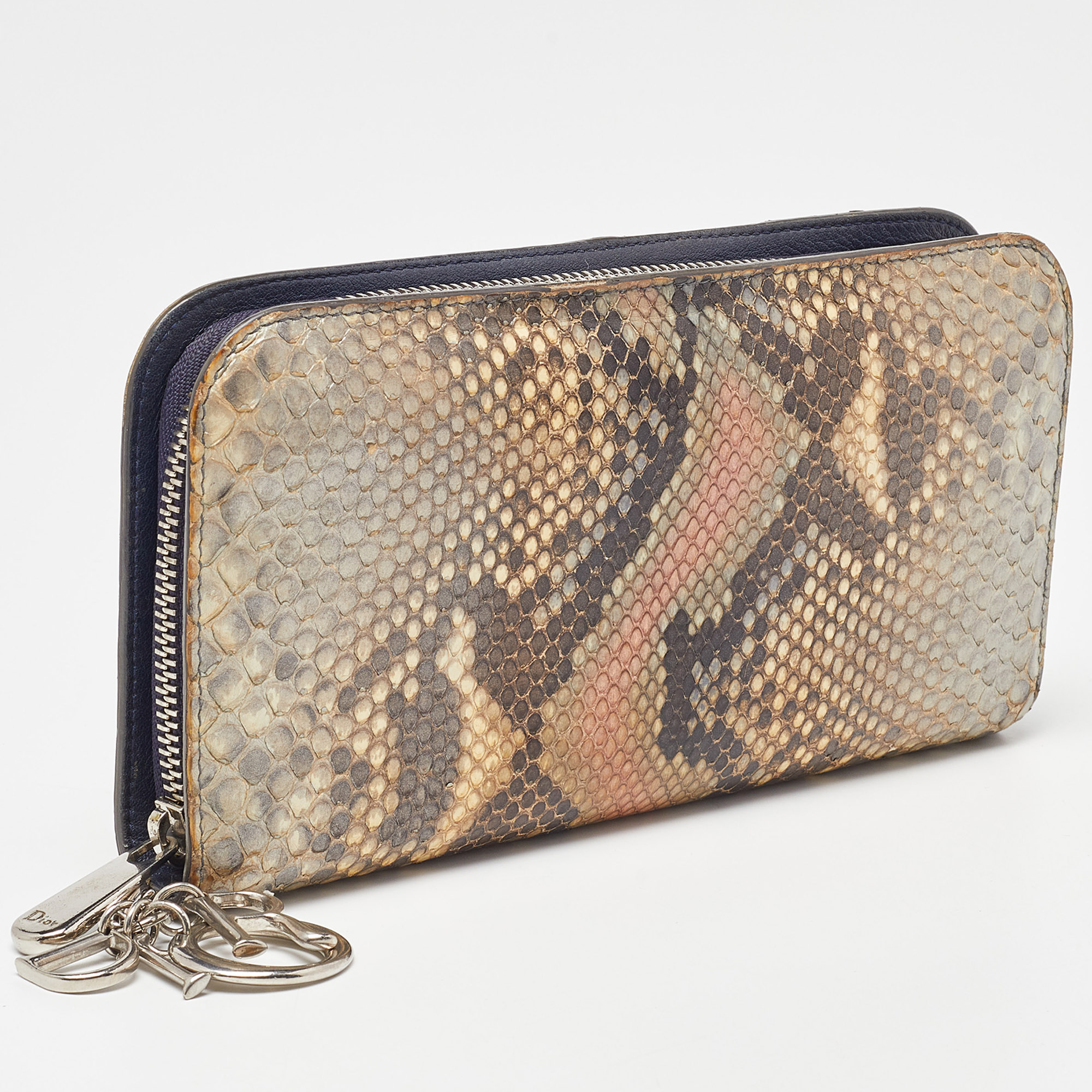 Dior Multicolor Python Lady Dior Zip Around Continental Wallet