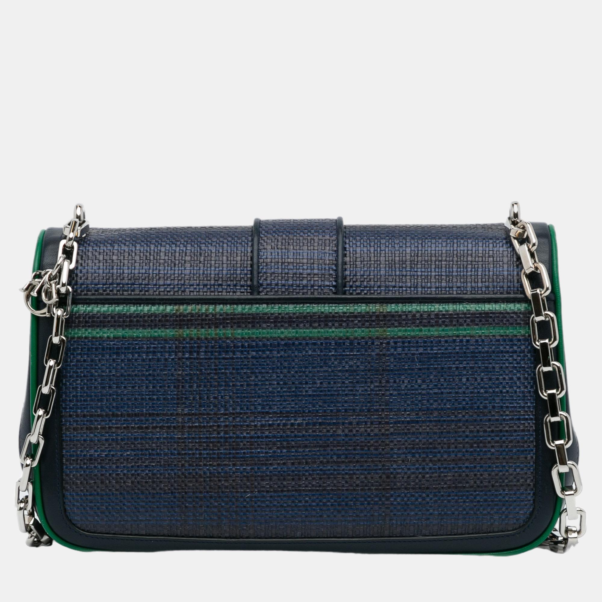 Dior Blue/Green Medium Tricolor Raffia Miss Dior Flap Bag