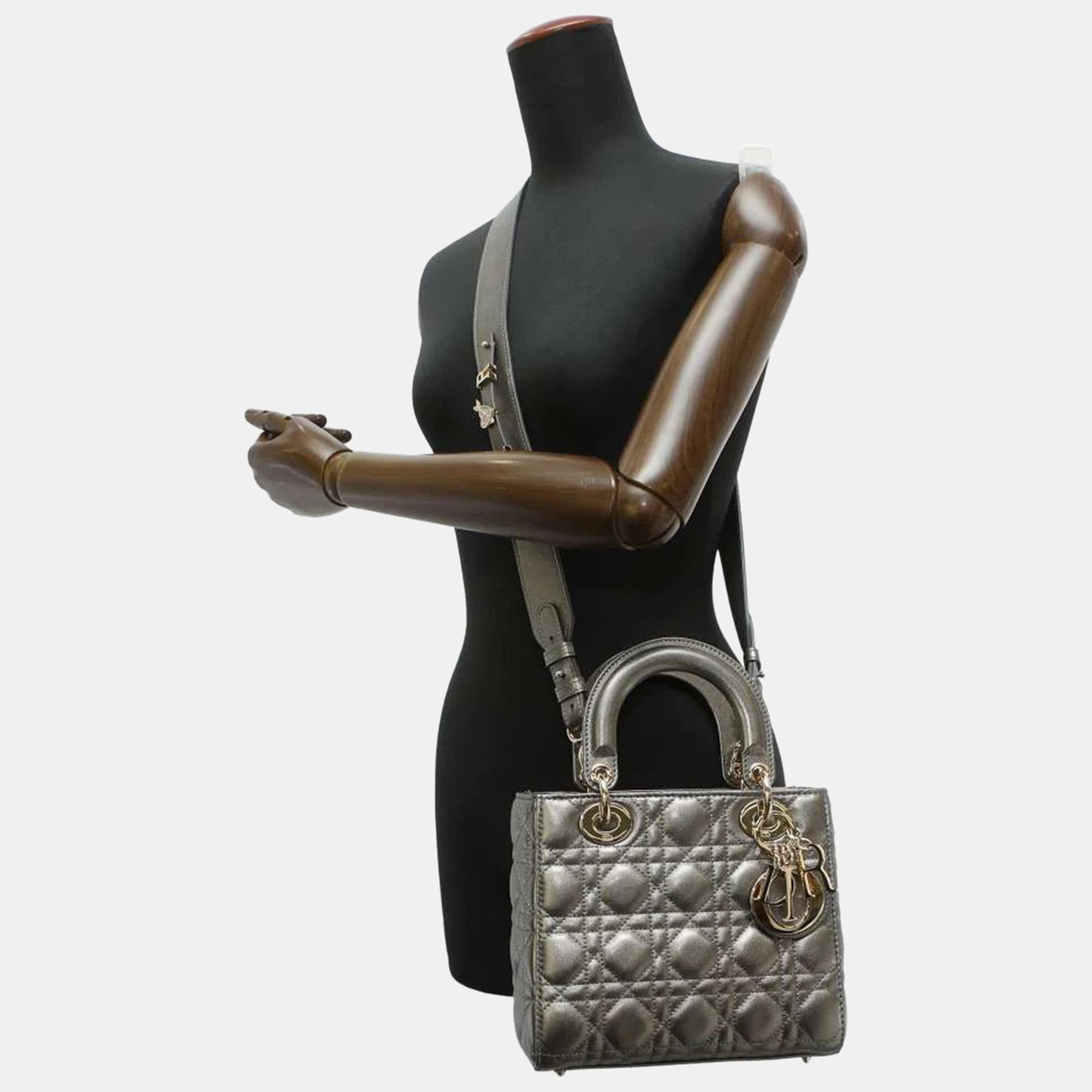 Dior Silver Leather Lady Dior My ABCD Shoulder Bag