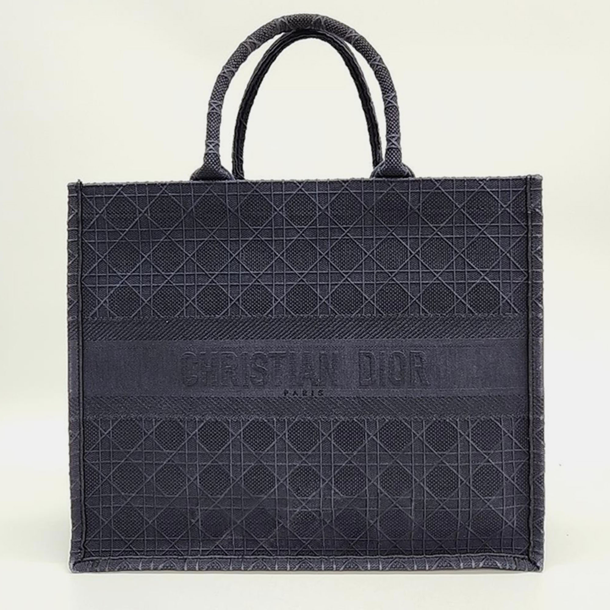 Christian dior black canvas large cannage book tote