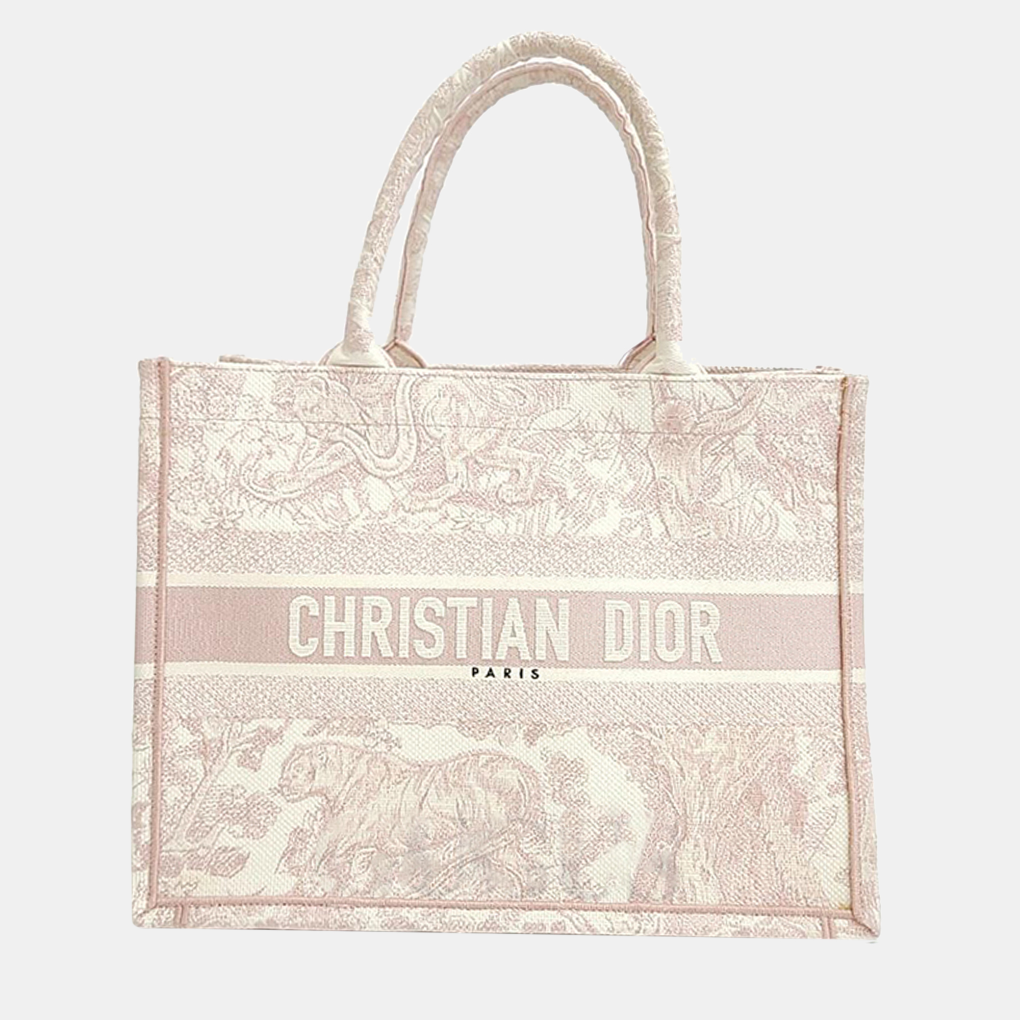Christian dior pink/white canvas medium book tote bag