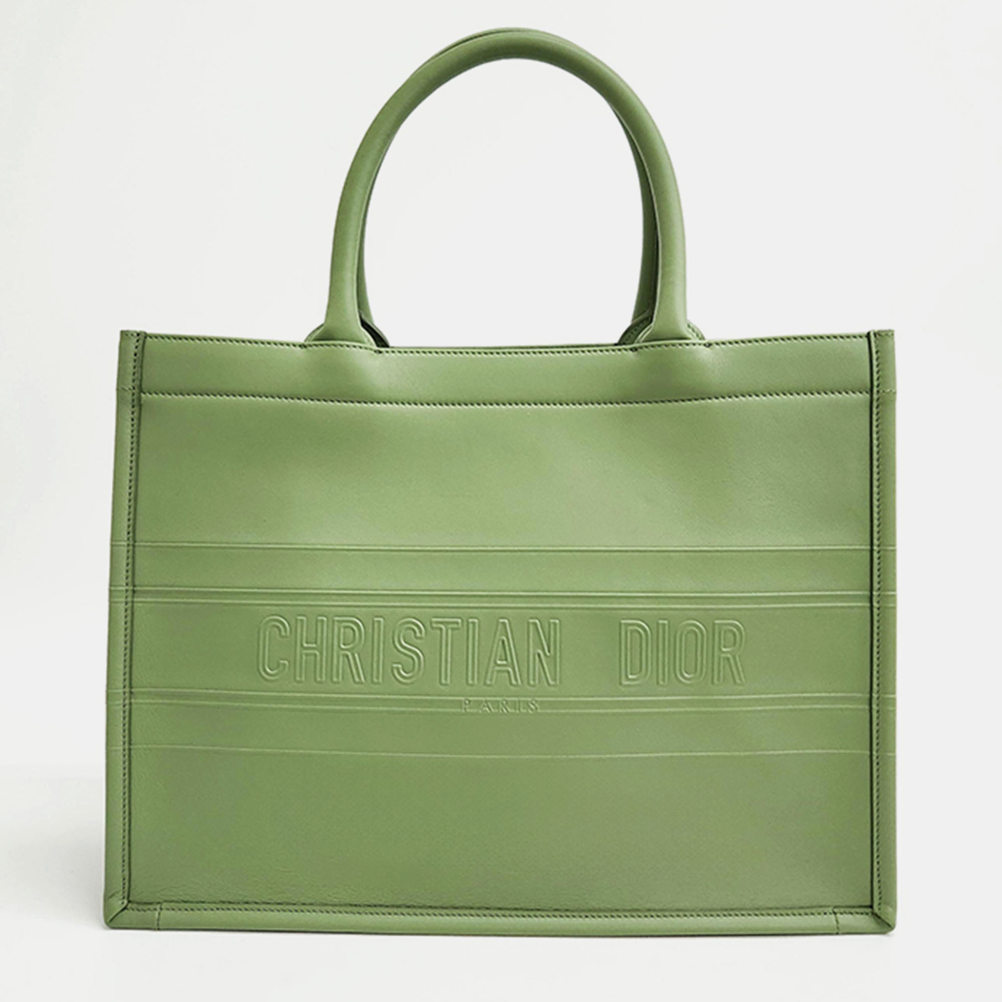 Christian dior green leather medium book tote bag