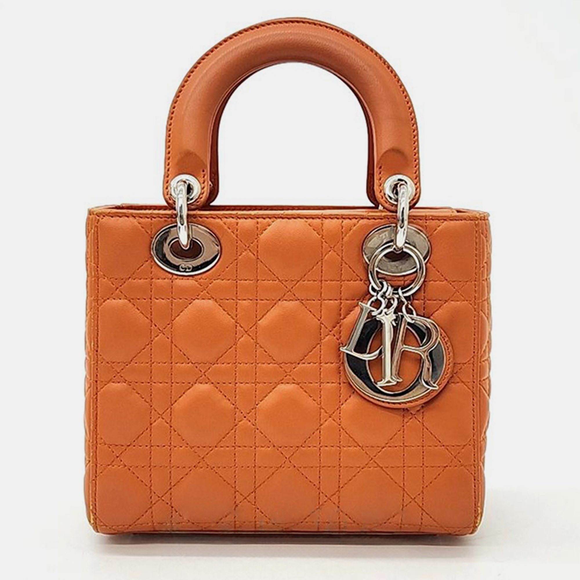 Christian dior orange leather cannage small lady dior bag