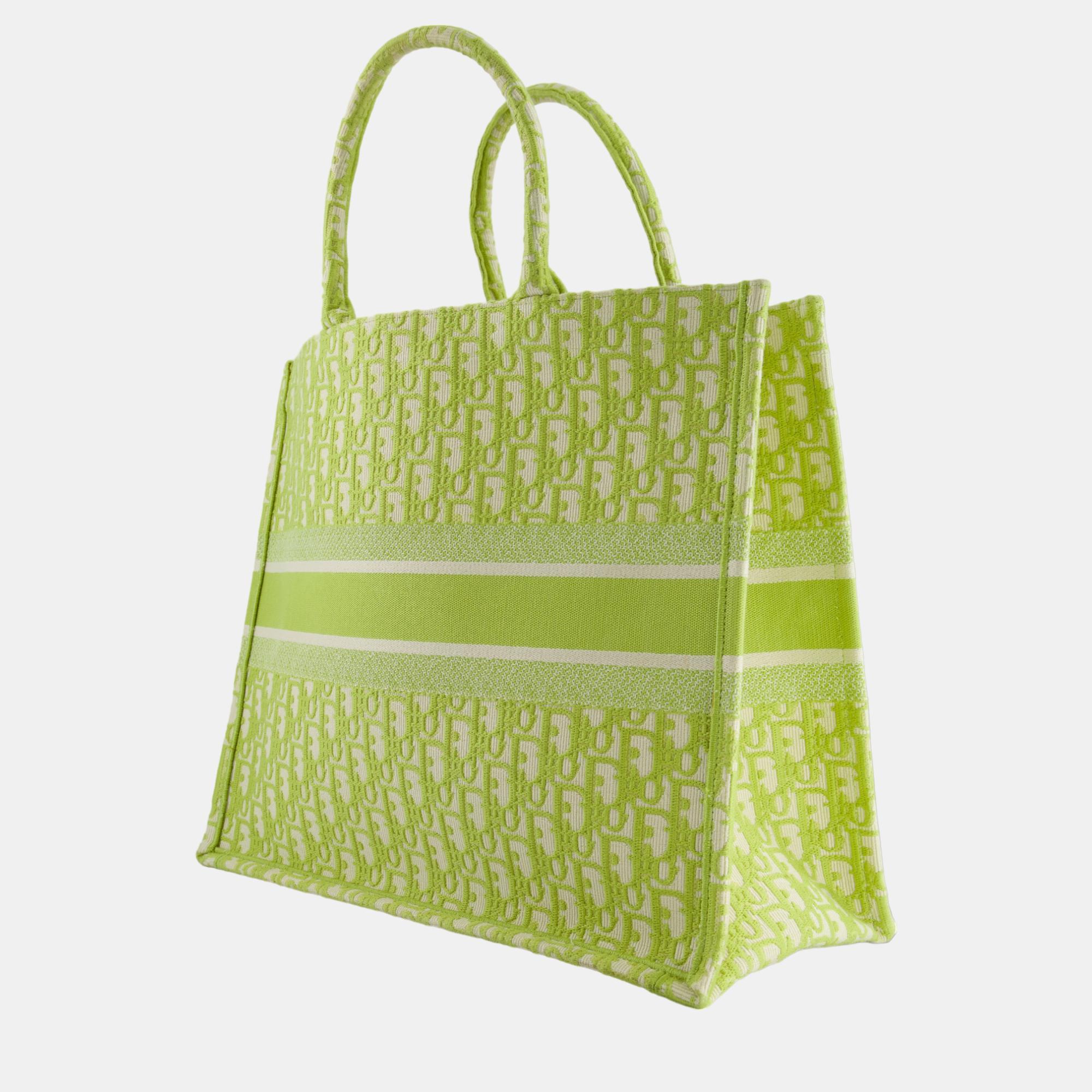 Christian Dior Lime Green Large Oblique Book Tote Bag
