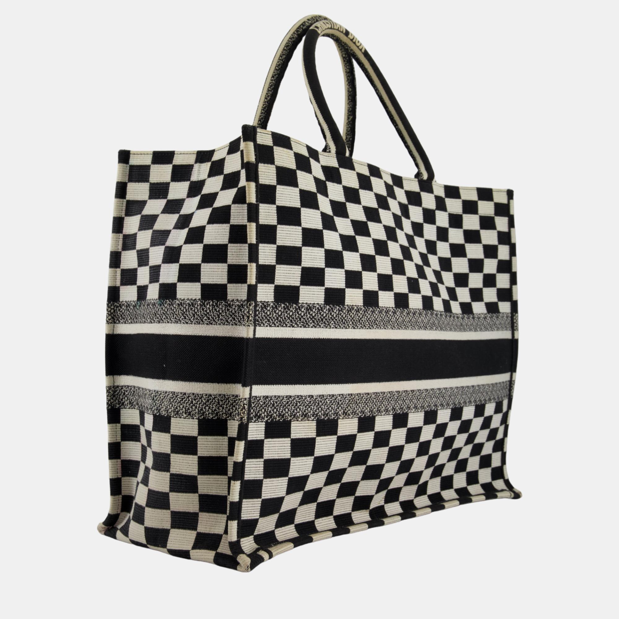 Christian Dior Large Black And White Chequered Book Tote Bag